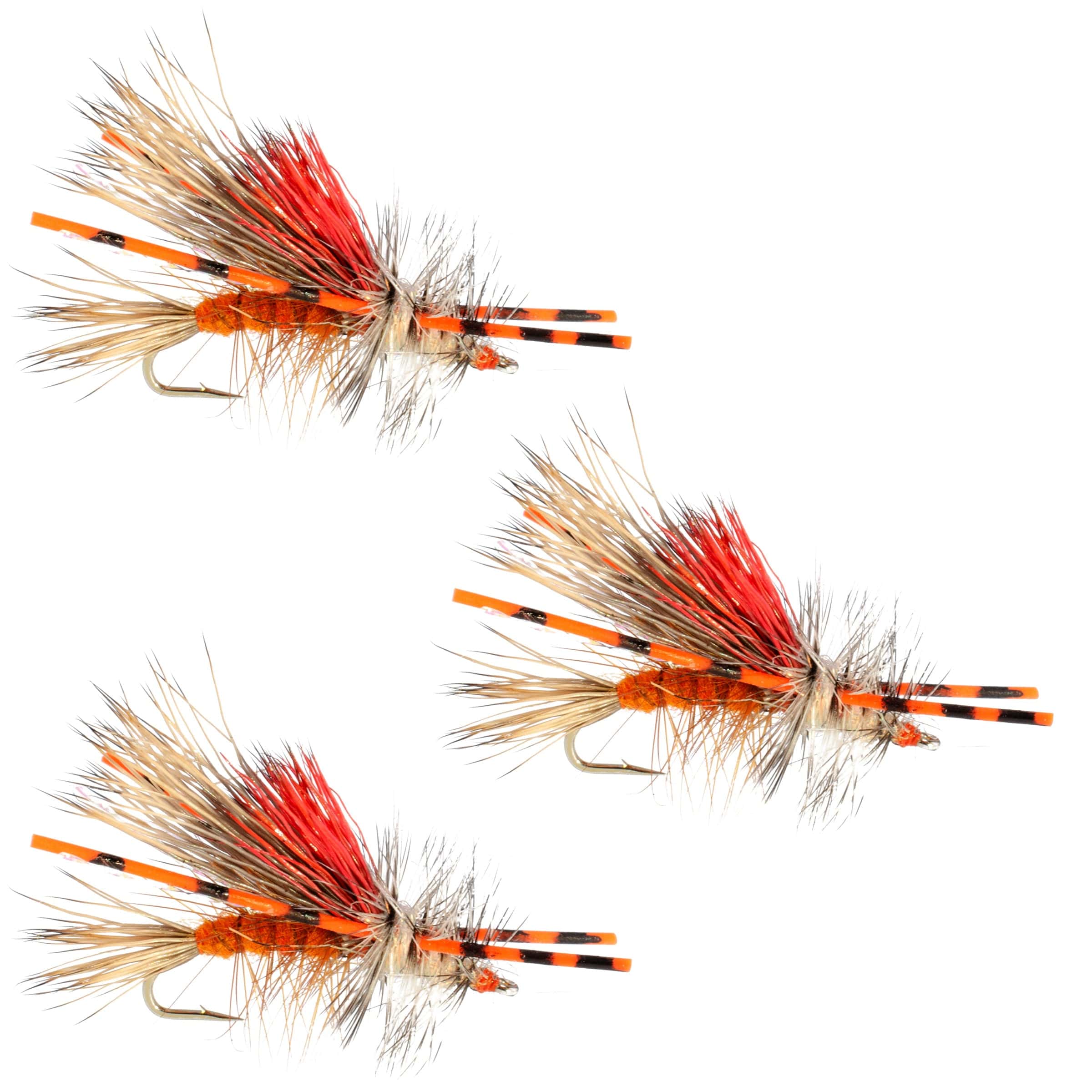 The Fly Fishing Place Trout Dry Flies 3 Pack Kaufmann's Orange Crystal Stimulator Rubber Legs Dry Fly - Hook Size 12