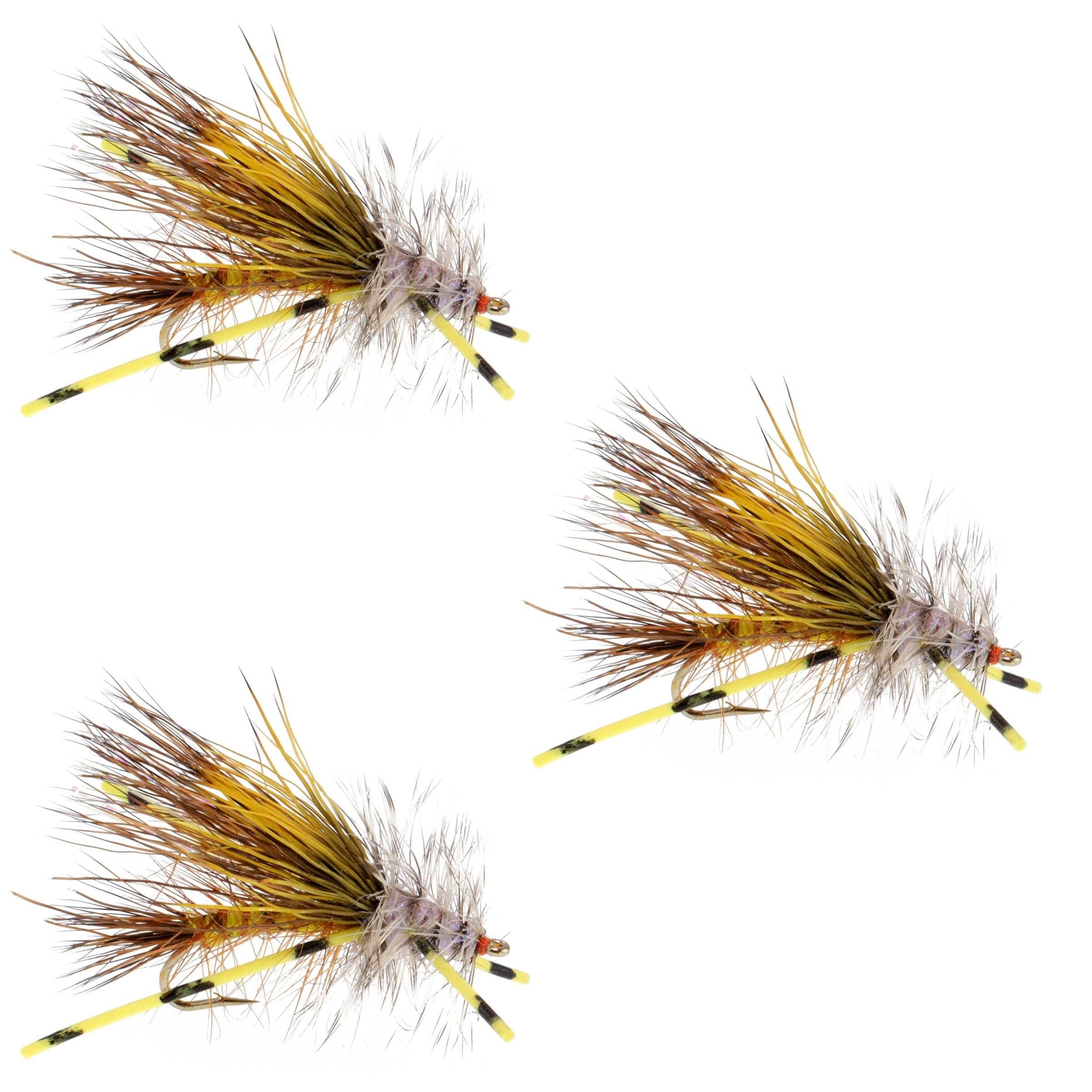 The Fly Fishing Place Trout Dry Flies 3 Pack Kaufmann's Yellow Crystal Stimulator Rubber Legs Dry Fly - Hook Size 10