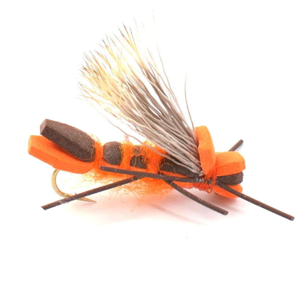 The Fly Fishing Place Trout Dry Flies 3 Pack Orange Godzilla Hopper - Foam Grasshopper or Adult Salmonfly Fly Pattern - Hook Size 10