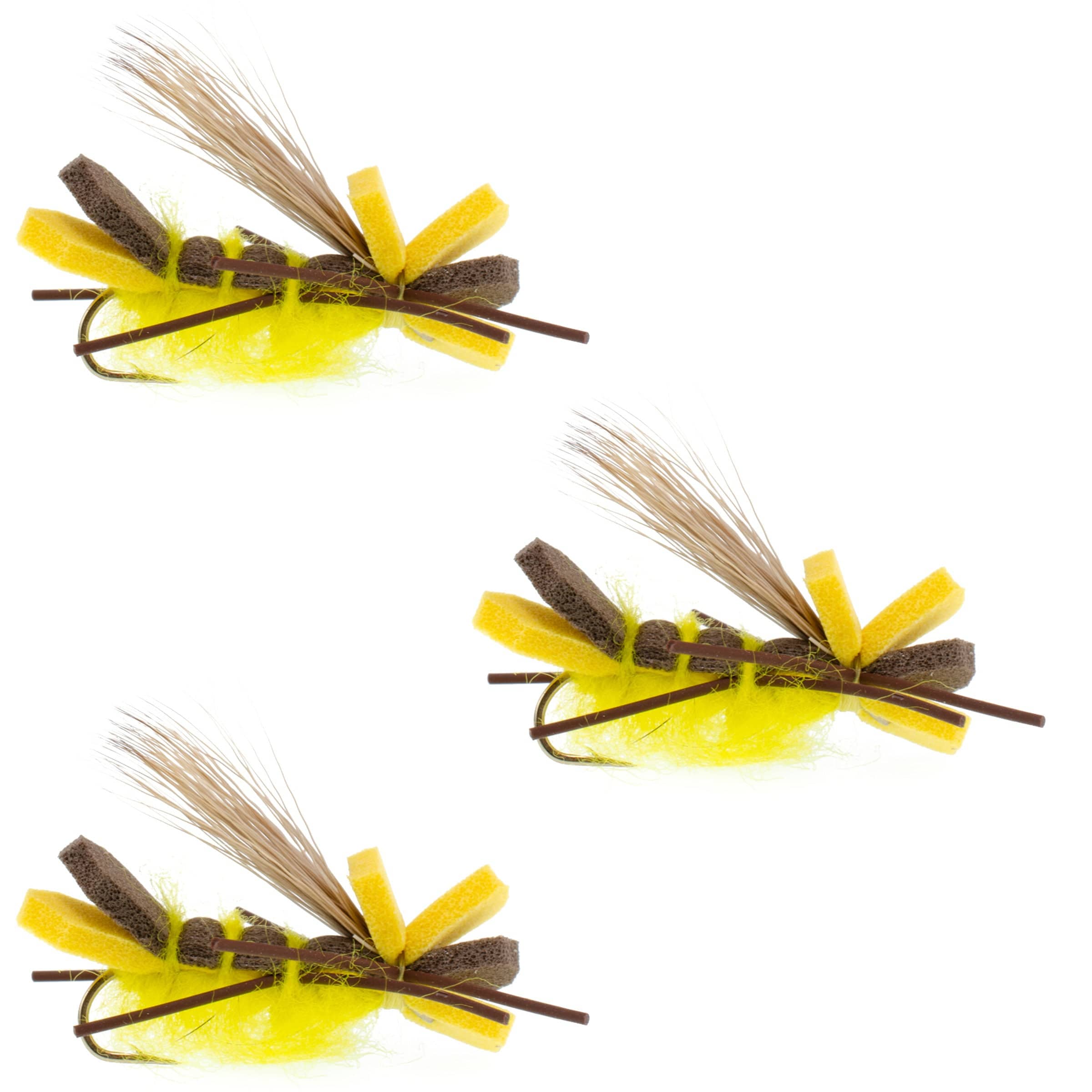 The Fly Fishing Place Trout Dry Flies 3 Pack Yellow Godzilla Hopper - Foam Grasshopper or Adult Salmonfly Fly Pattern - Hook Size 10