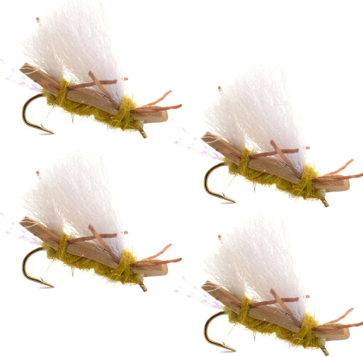The Fly Fishing Place Trout Dry Flies 4 Pack Chubby Chernobyl Ant Golden Foam Body Grasshopper Fly - Hook Size 10