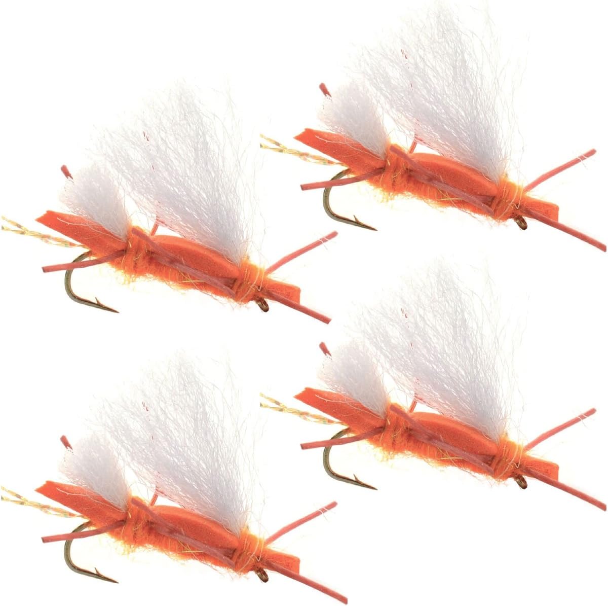 The Fly Fishing Place Trout Dry Flies 4 Pack Chubby Chernobyl Ant Orange Foam Body Grasshopper Fly - Hook Size 10