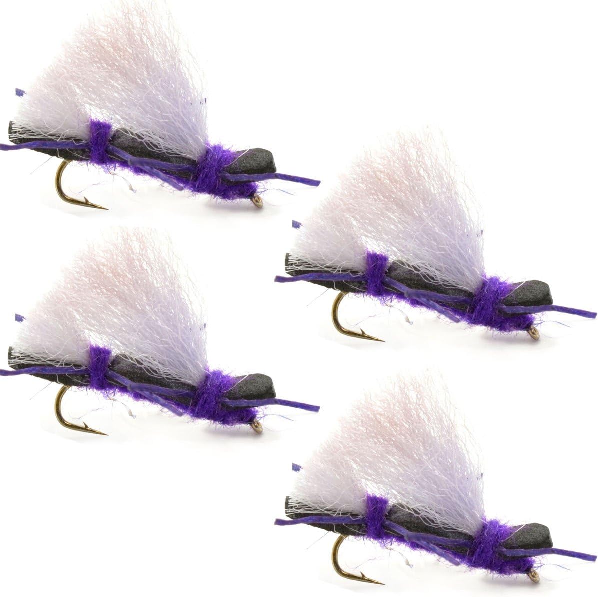 The Fly Fishing Place Trout Dry Flies 4 Pack Chubby Chernobyl Ant Purple Foam Body Grasshopper Fly - Hook Size 10
