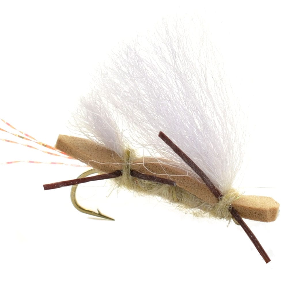 The Fly Fishing Place Trout Dry Flies 4 Pack Chubby Chernobyl Ant Tan Foam Body Grasshopper Fly - Hook Size 10