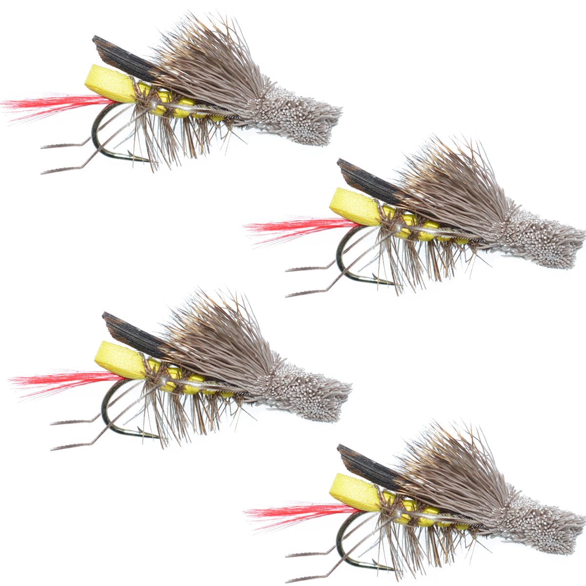 The Fly Fishing Place Trout Dry Flies 4 Pack Dave's Hopper Yellow Foam Body Grasshopper Fly - Hook Size 8