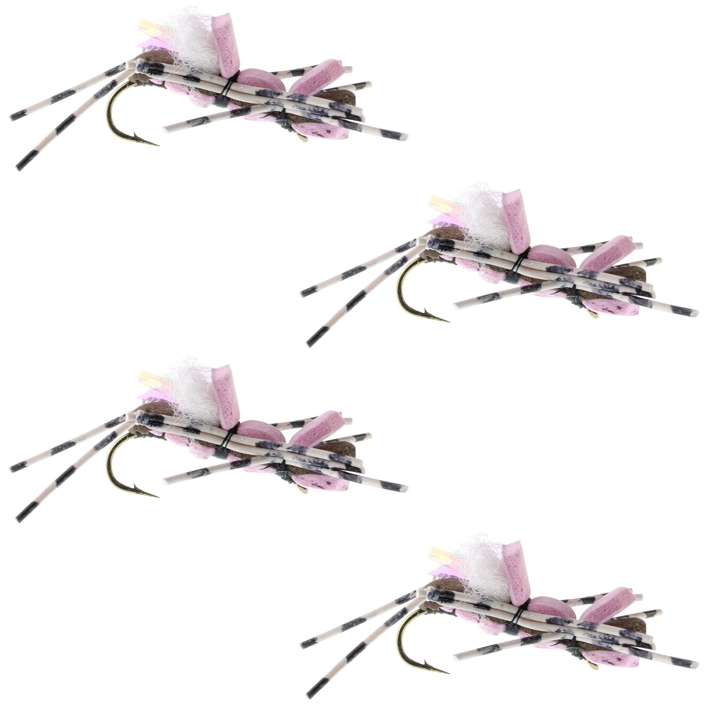 The Fly Fishing Place Trout Dry Flies 4 Pack Fat Albert Pink Foam Body Grasshopper Fly - Hook Size 10