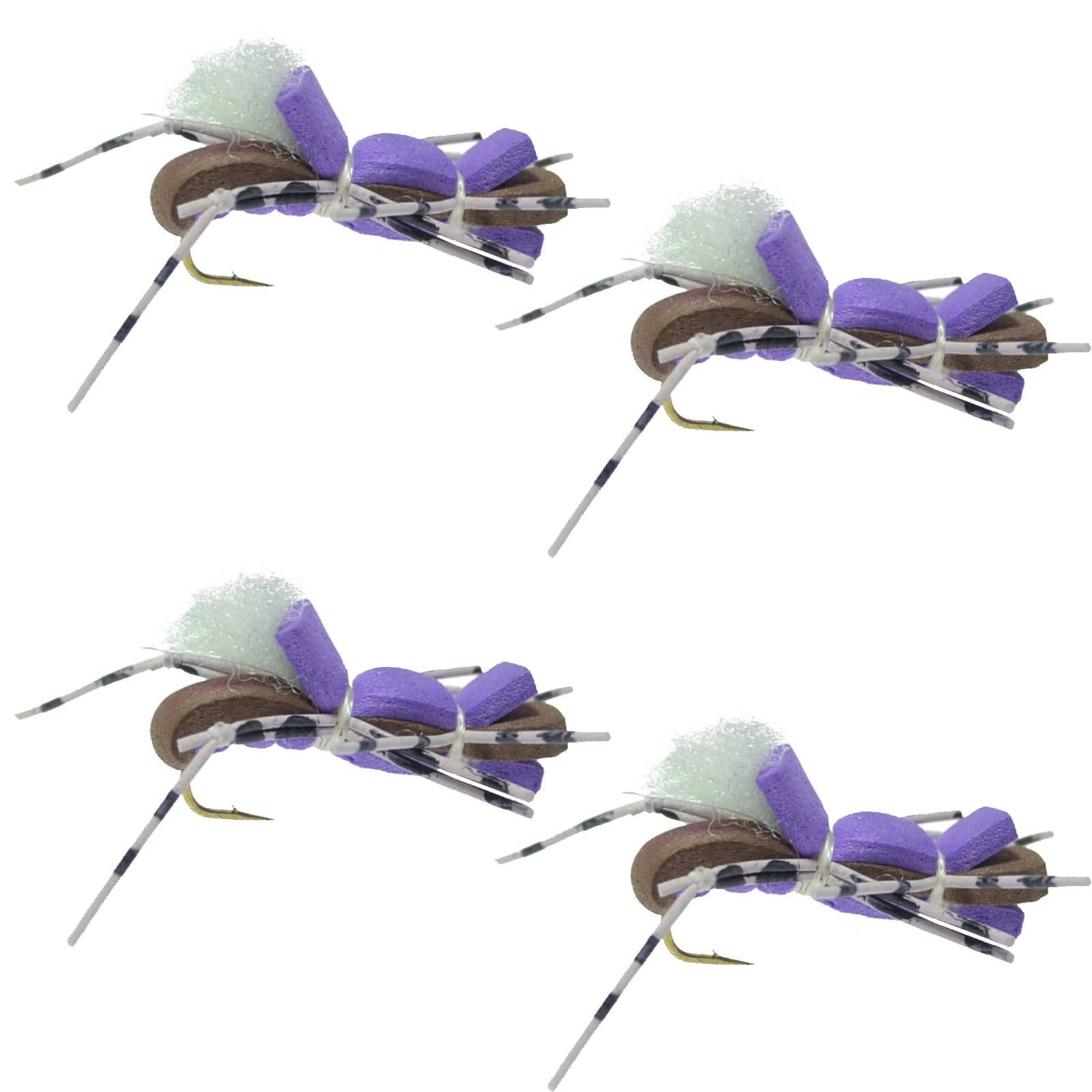 The Fly Fishing Place Trout Dry Flies 4 Pack Fat Albert Purple Foam Body Grasshopper Fly - Hook Size 10