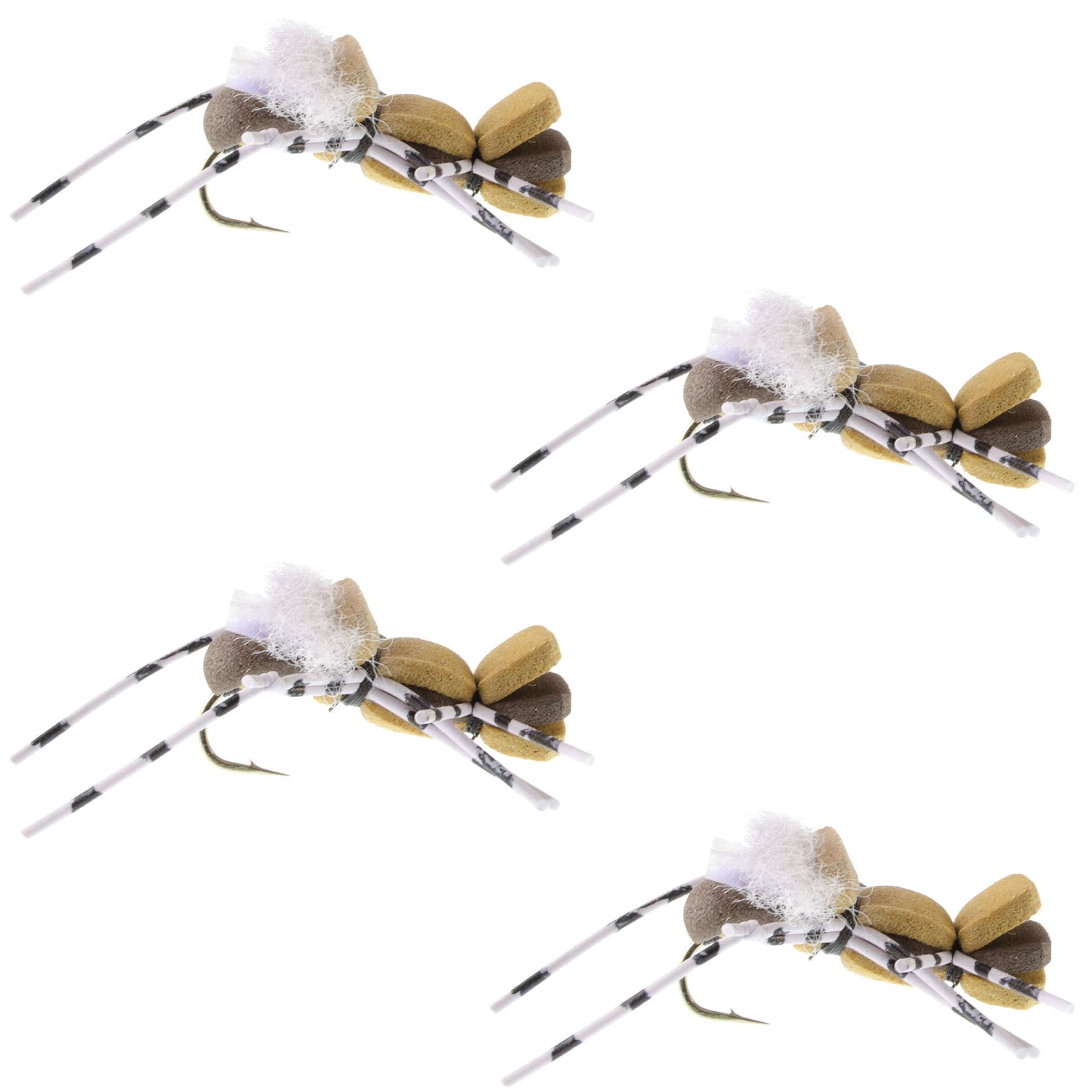 The Fly Fishing Place Trout Dry Flies 4 Pack Fat Albert Tan Foam Body Grasshopper Fly - Hook Size 10