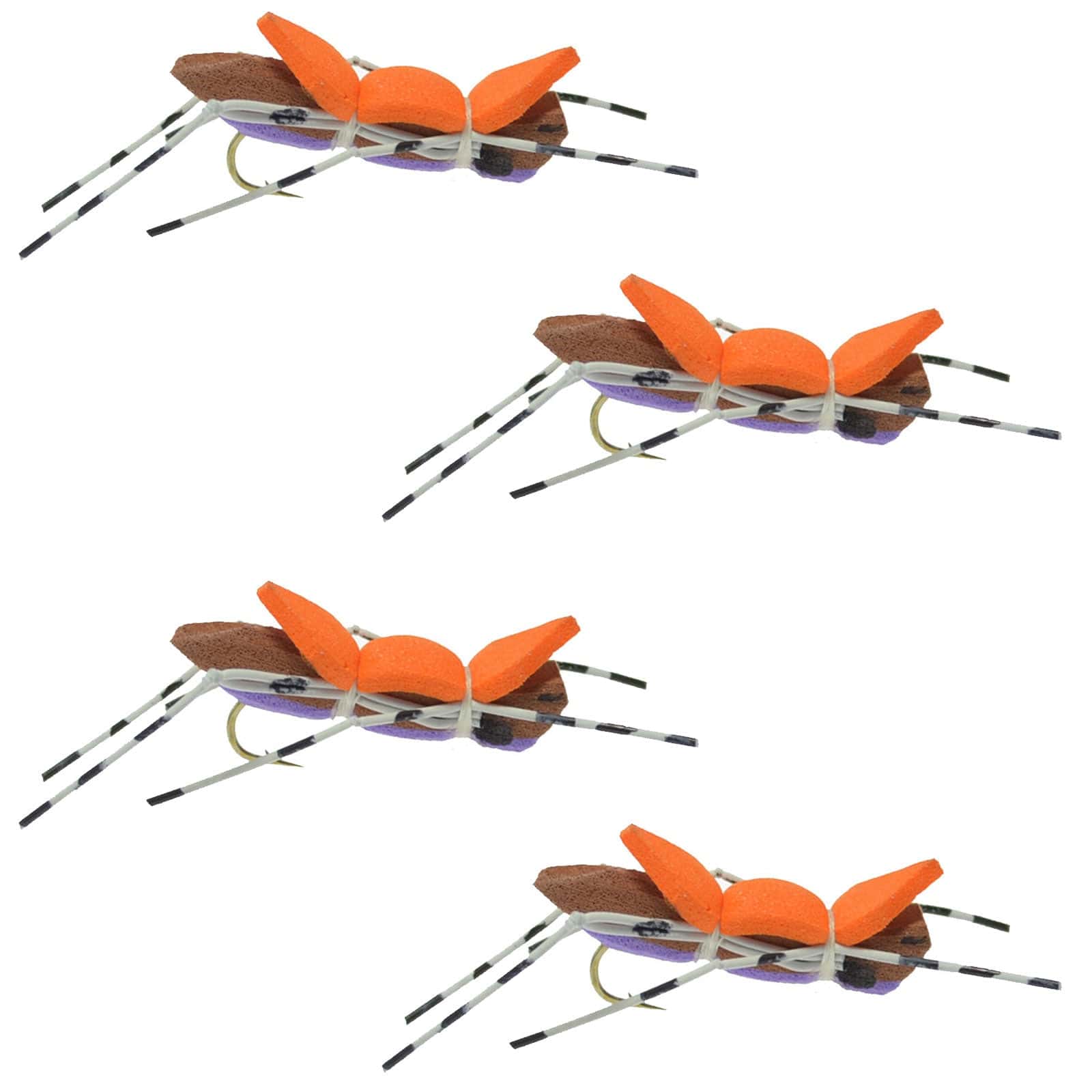 The Fly Fishing Place Trout Dry Flies 4 Pack Moorish Hopper Purple Foam Body Grasshopper Fly - Hook Size 10