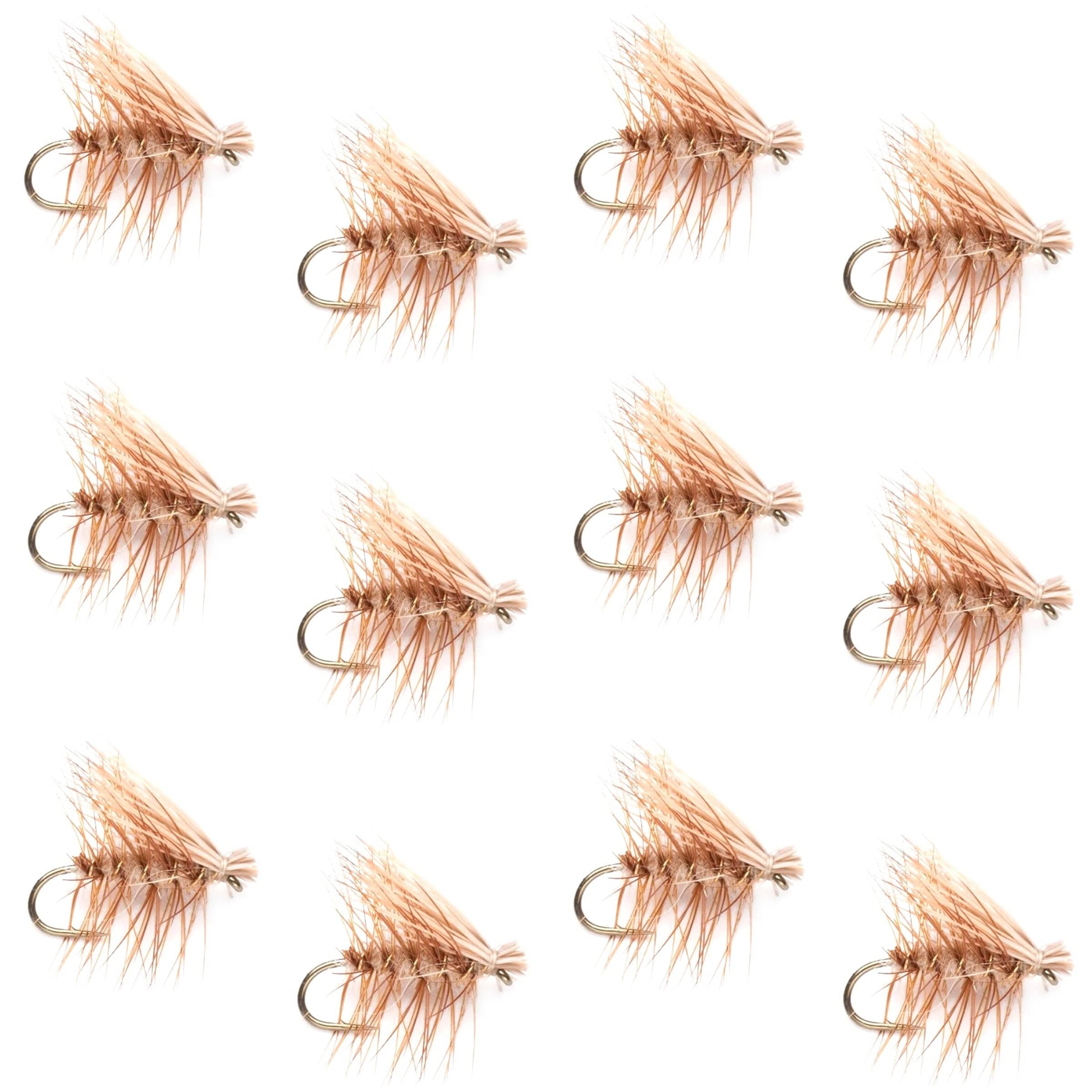 The Fly Fishing Place Trout Dry Flies Barbless Tan Elk Hair Caddis Classic Trout Dry Flies 1 Dozen Flies Size 16