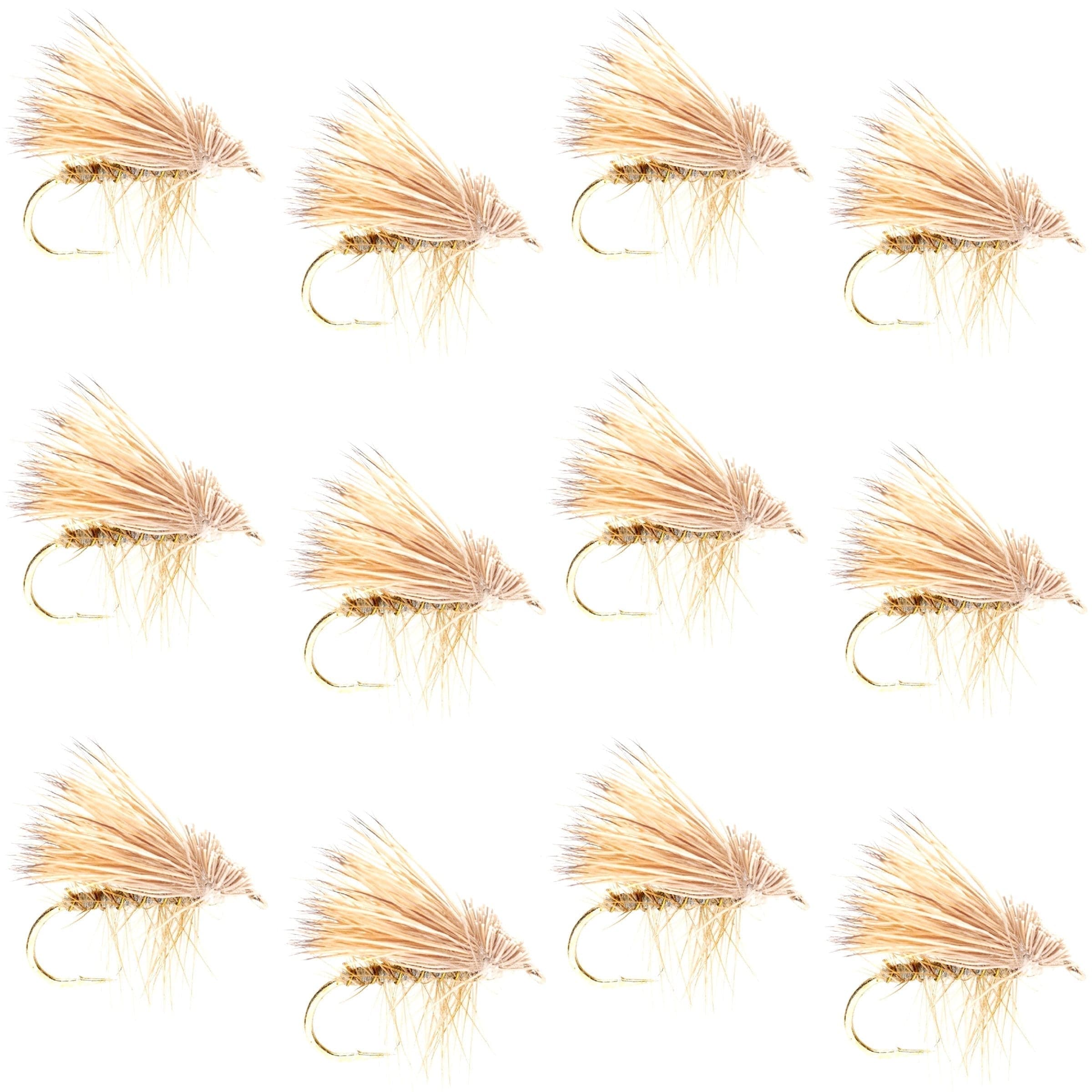 The Fly Fishing Place Trout Dry Flies Barbless Yellow Elk Hair Caddis Classic Trout Dry Flies 1 Dozen Flies Size 12