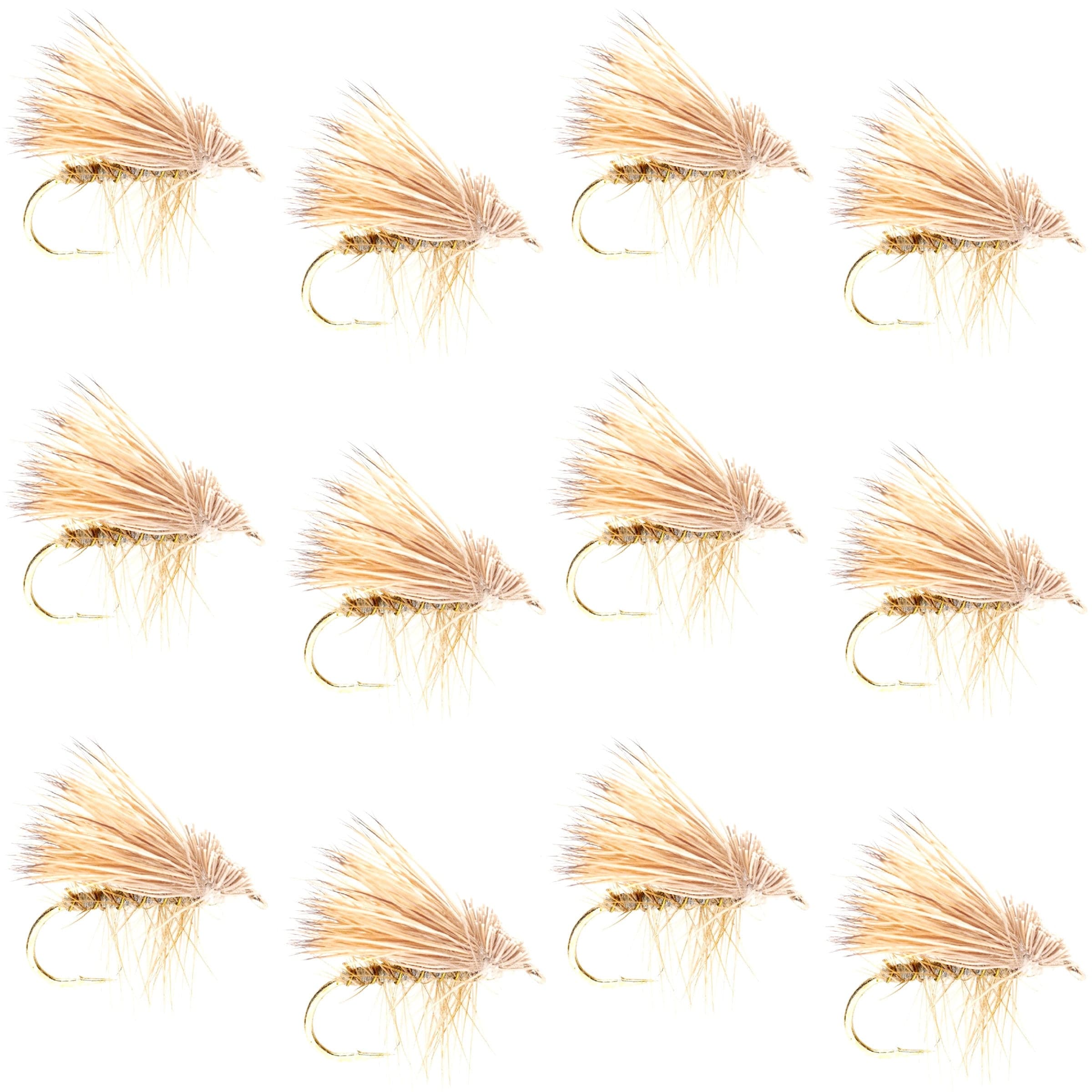 The Fly Fishing Place Trout Dry Flies Barbless Yellow Elk Hair Caddis Classic Trout Dry Flies 1 Dozen Flies Size 18