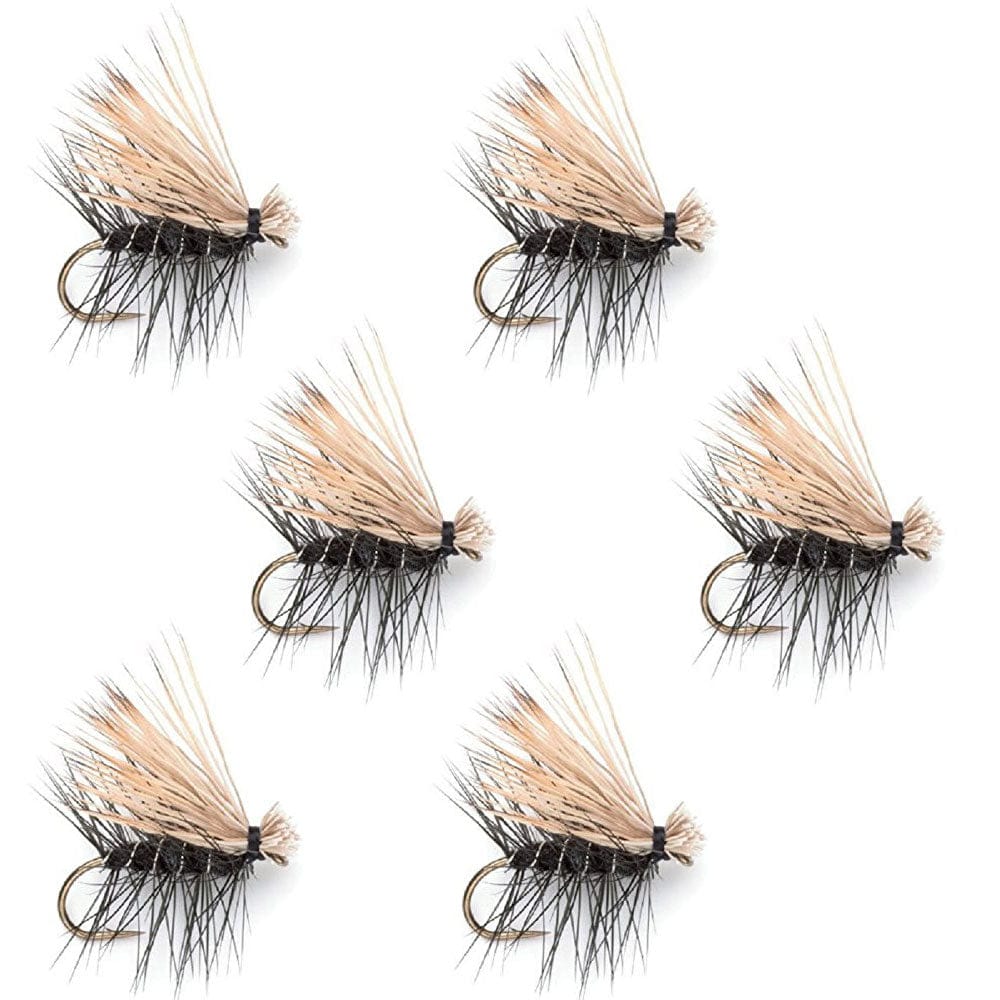 The Fly Fishing Place Trout Dry Flies Black Elk Hair Caddis Classic Trout Dry Fly - Set of 6 Flies Size 12