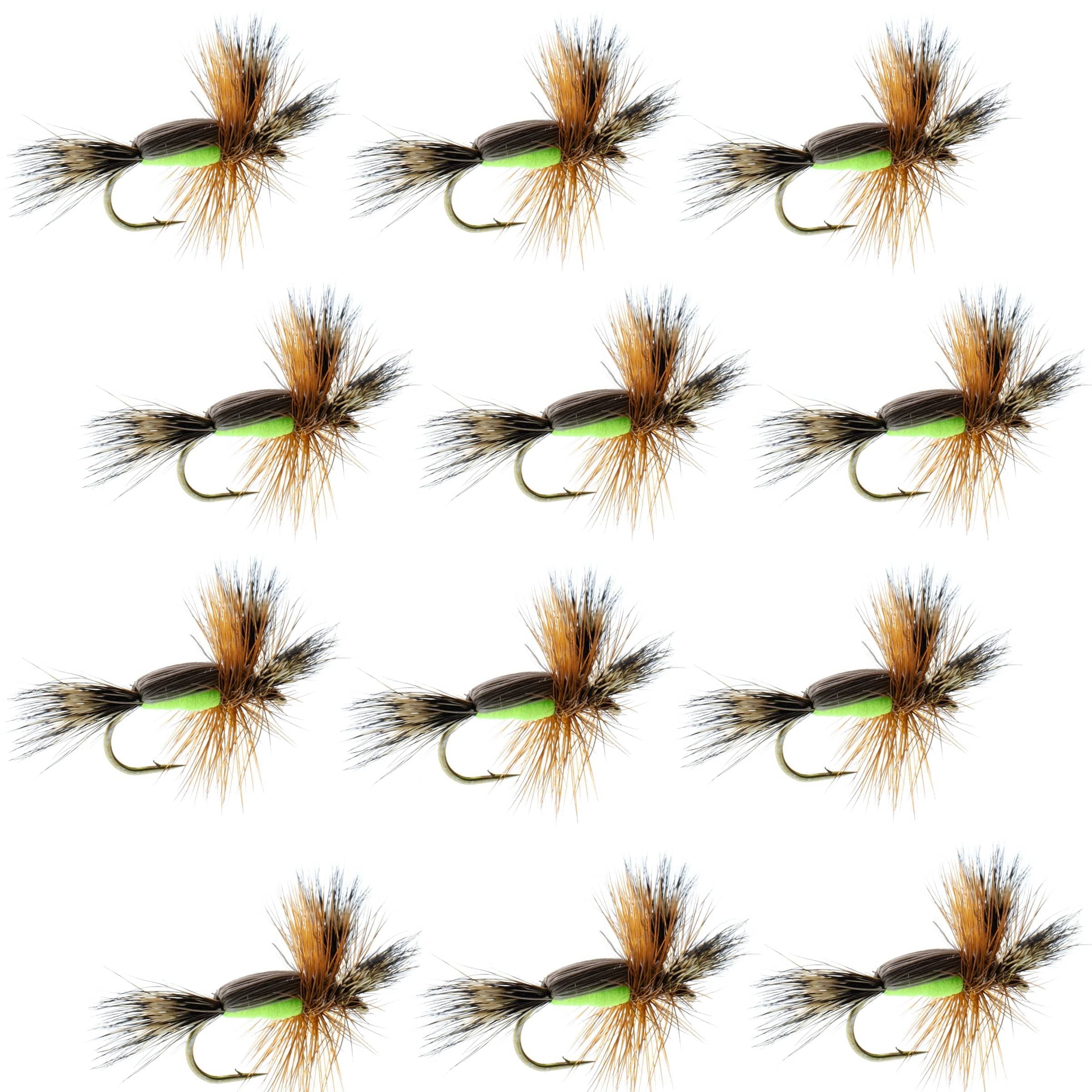 The Fly Fishing Place Trout Dry Flies Chartreuse Humpy Classic Hair Wing Dry Fly - 1 Dozen Flies Hook Size 14