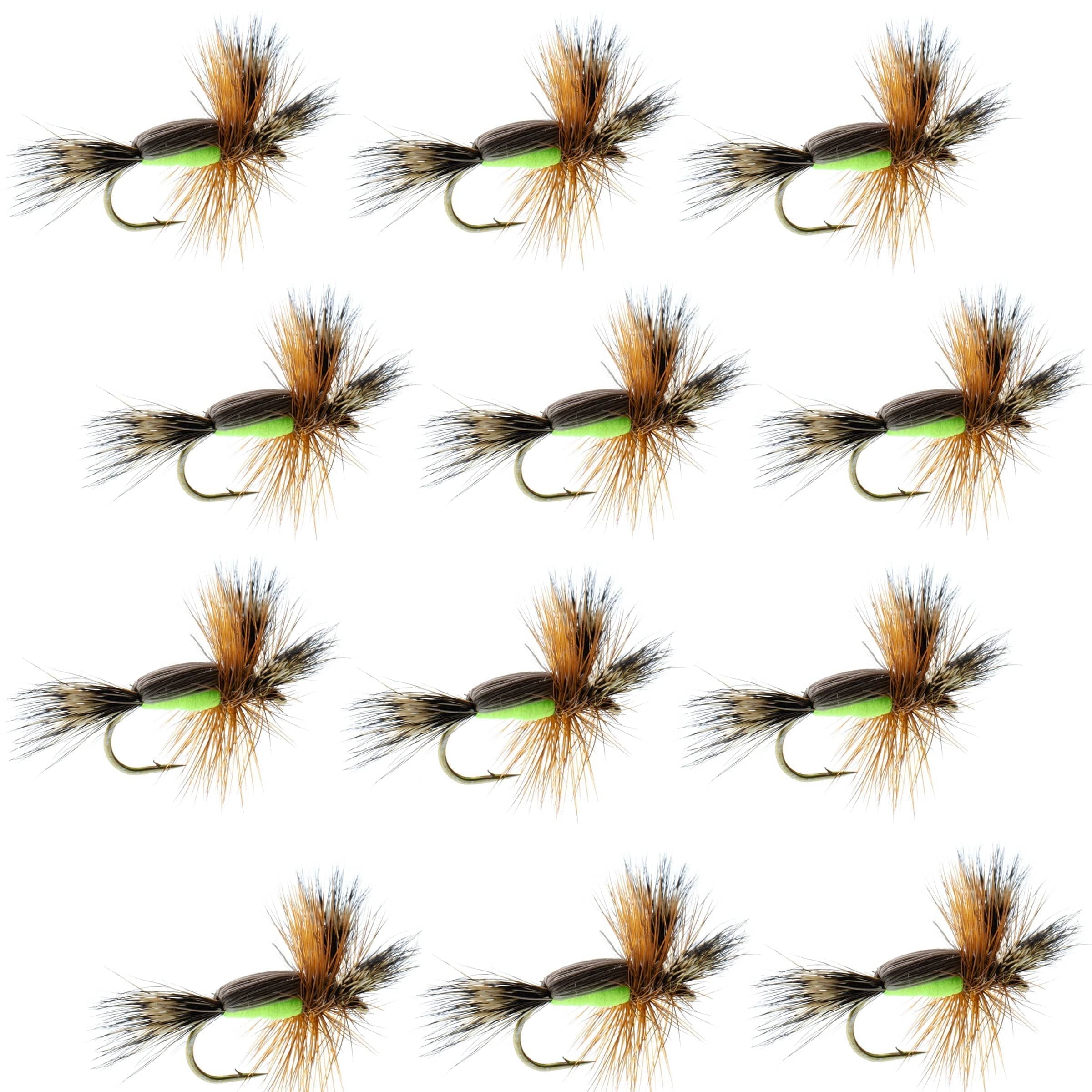 The Fly Fishing Place Trout Dry Flies Chartreuse Humpy Classic Hair Wing Dry Fly - 1 Dozen Flies Hook Size 16