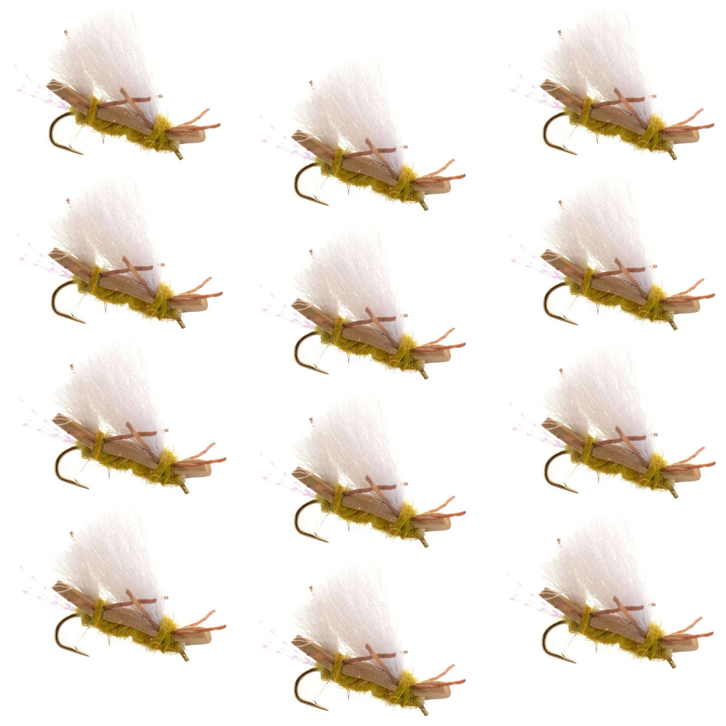 The Fly Fishing Place Trout Dry Flies Chubby Chernobyl Ant Golden Foam Body Grasshopper Fly - 1 Dozen Flies Hook Size 10