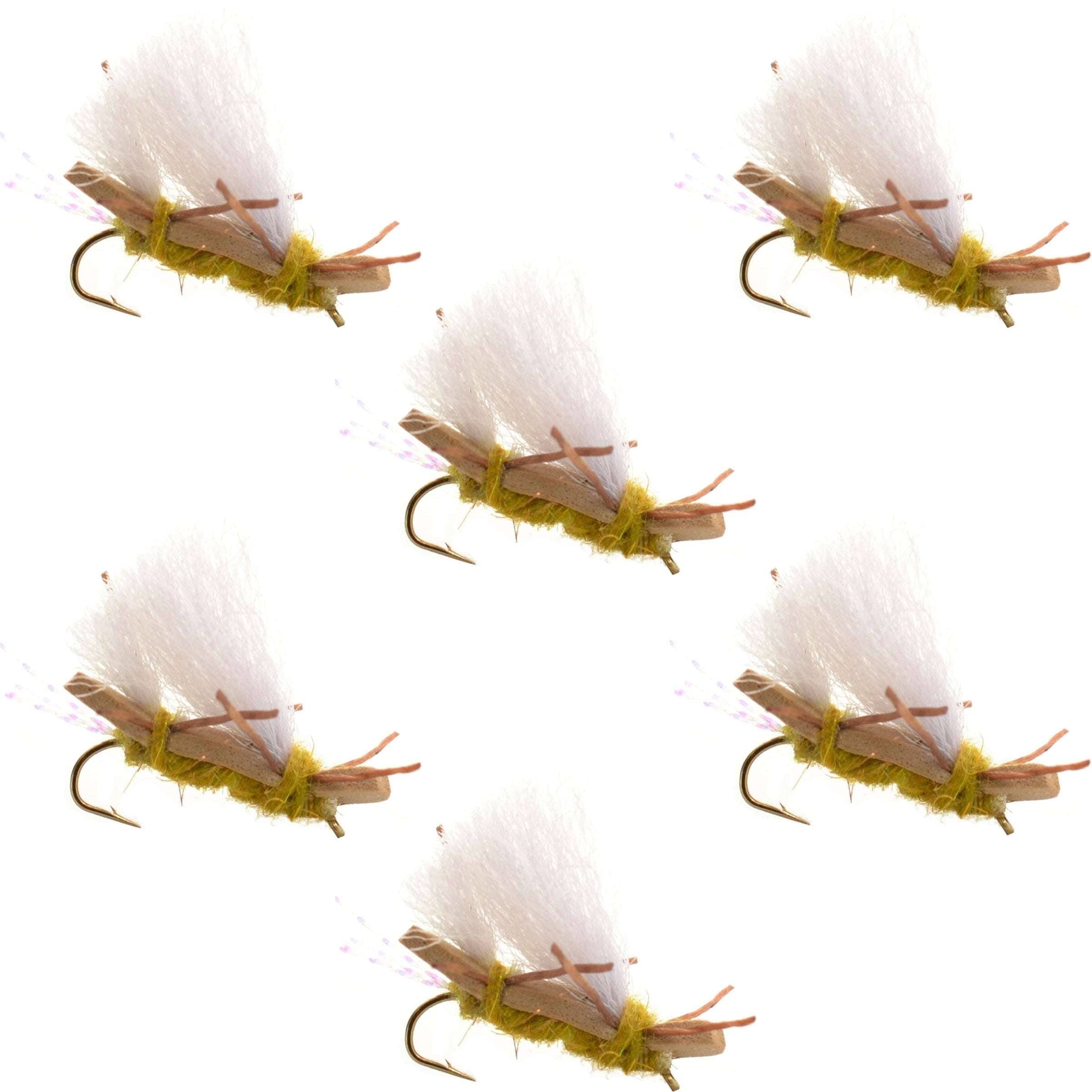 The Fly Fishing Place Trout Dry Flies Chubby Chernobyl Ant Golden Foam Body Grasshopper Fly - 6 Flies Hook Size 10