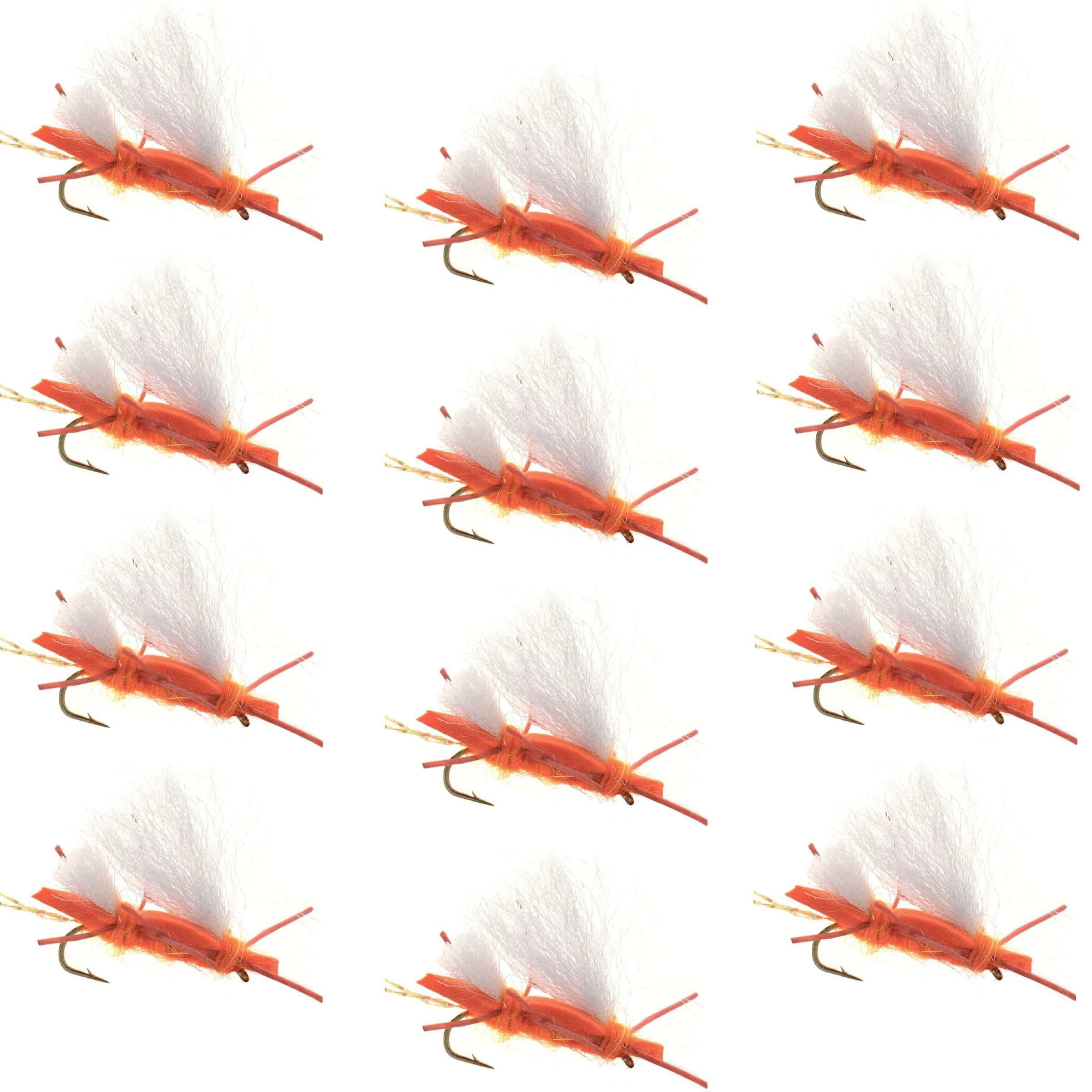 The Fly Fishing Place Trout Dry Flies Chubby Chernobyl Ant Orange Foam Body Grasshopper Fly - 1 Dozen Flies Hook Size 10