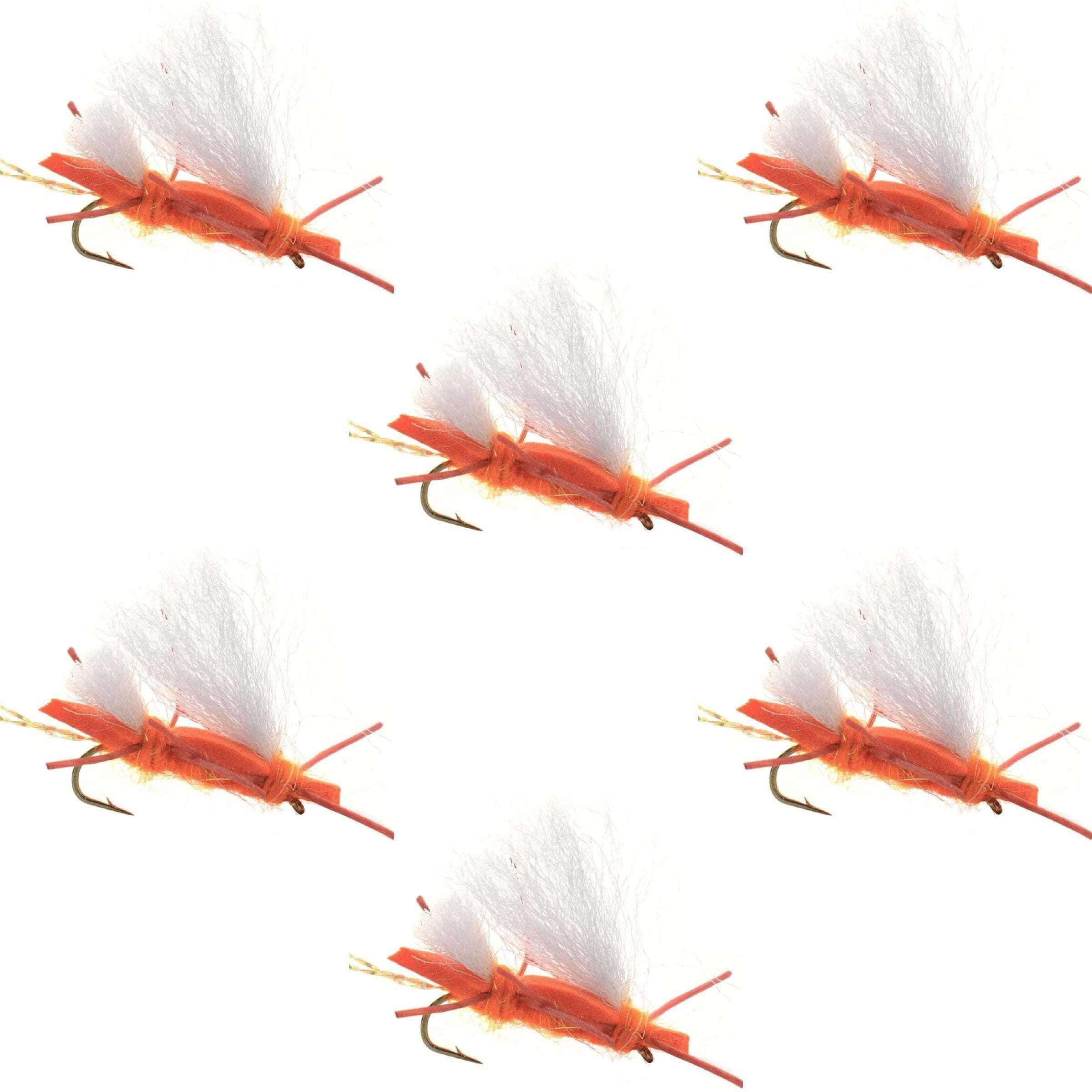The Fly Fishing Place Trout Dry Flies Chubby Chernobyl Ant Orange Foam Body Grasshopper Fly - 6 Flies Hook Size 10