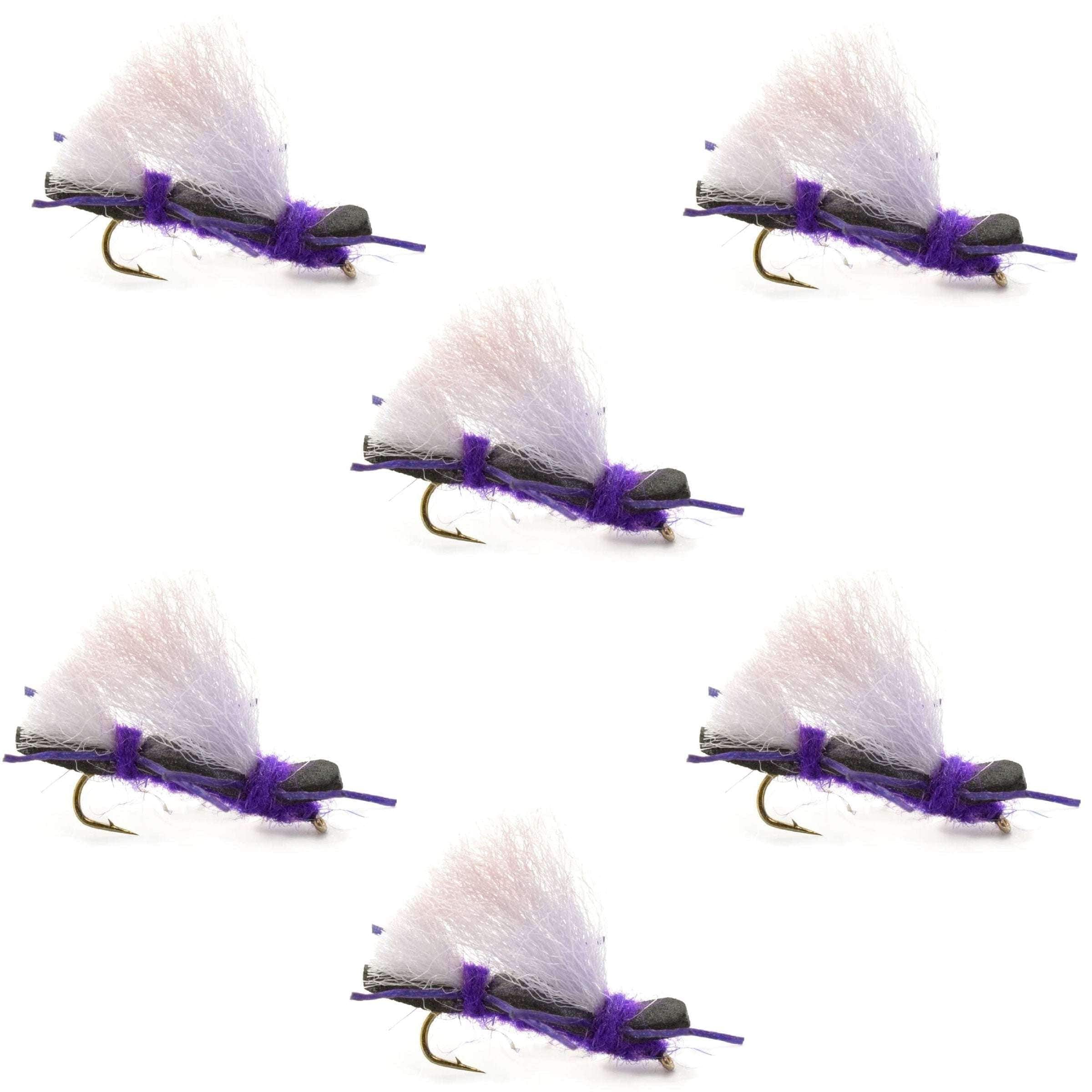 The Fly Fishing Place Trout Dry Flies Chubby Chernobyl Ant Purple Foam Body Grasshopper Fly - 6 Flies Hook Size 10
