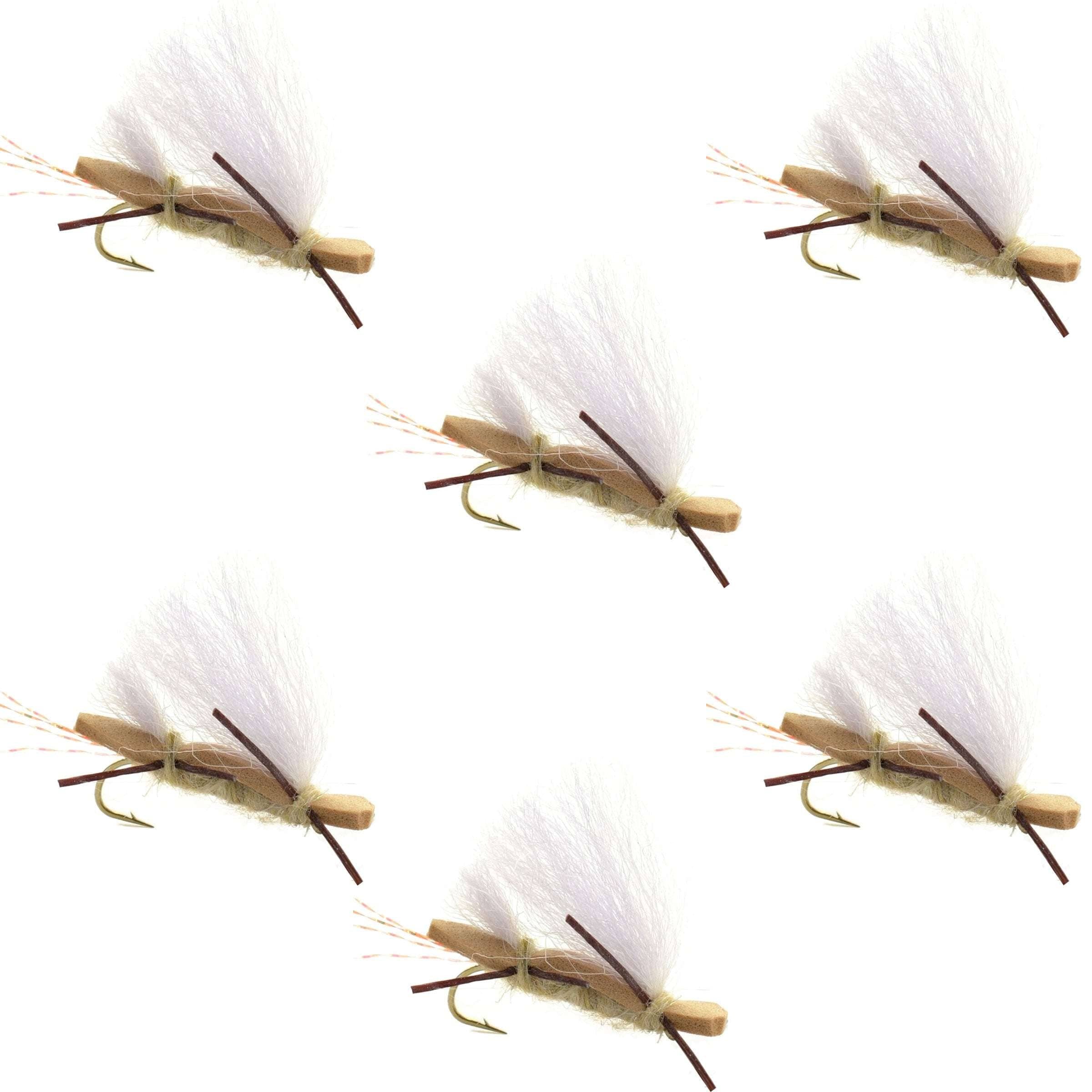 The Fly Fishing Place Trout Dry Flies Chubby Chernobyl Ant Tan Foam Body Grasshopper Fly - 6 Flies Hook Size 10