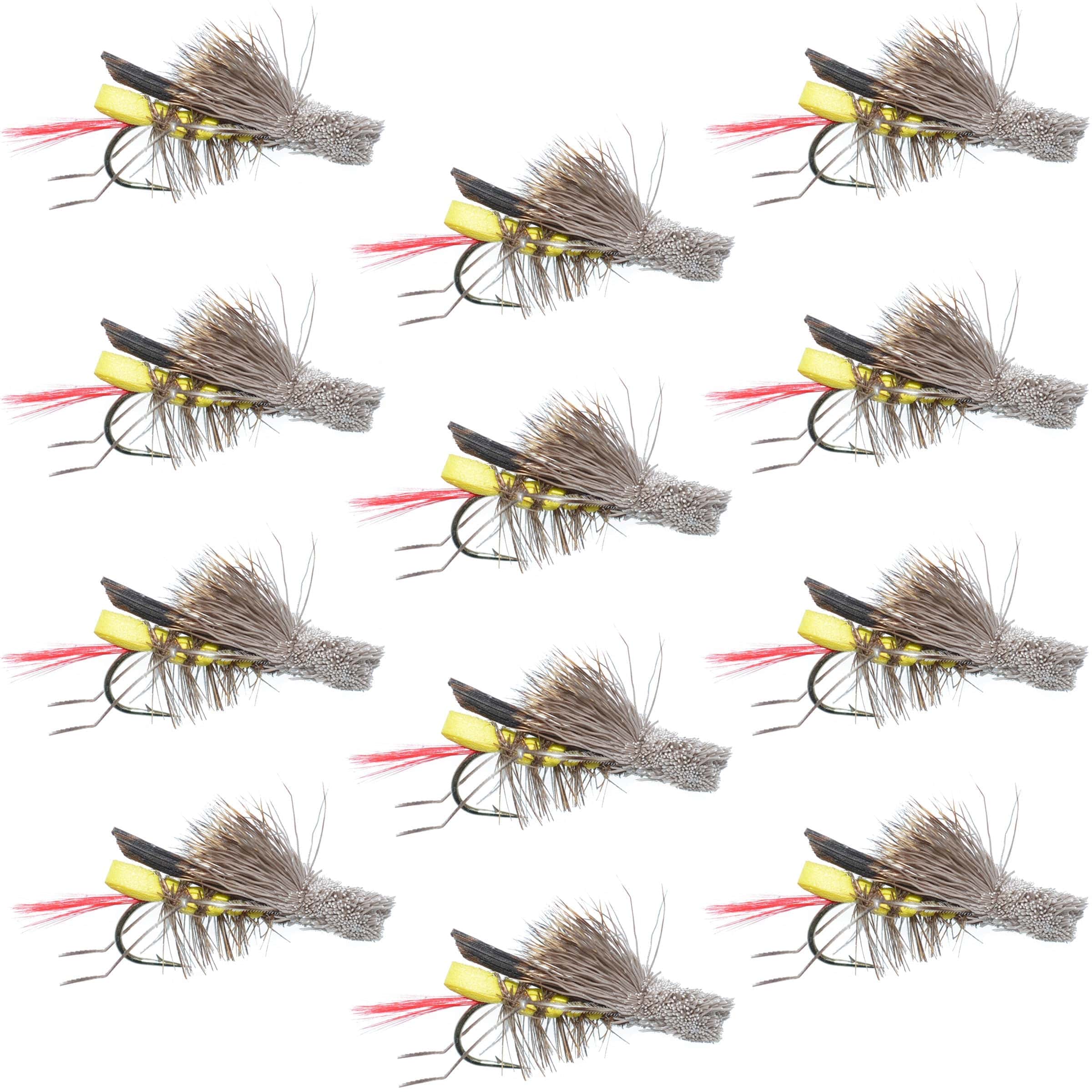 The Fly Fishing Place Trout Dry Flies Dave's Hopper Yellow Foam Body Grasshopper Fly - 1 Dozen Flies Hook Size 12
