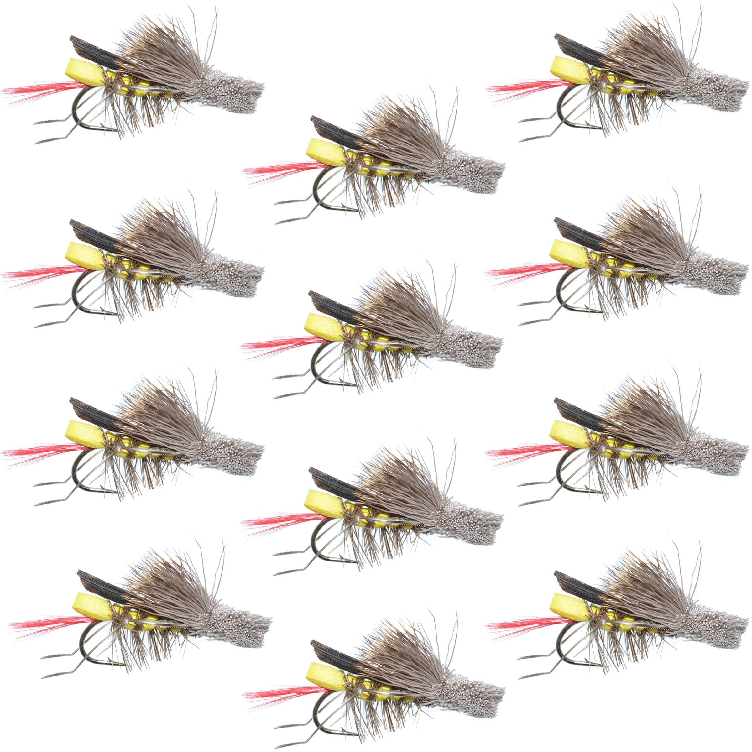 The Fly Fishing Place Trout Dry Flies Dave's Hopper Yellow Foam Body Grasshopper Fly - 1 Dozen Flies Hook Size 8