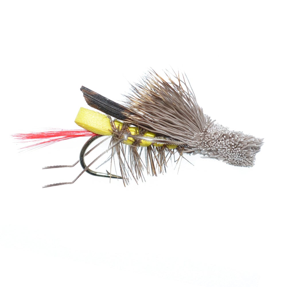 The Fly Fishing Place Trout Dry Flies Dave's Hopper Yellow Foam Body Grasshopper Fly - 6 Flies Hook Size 10