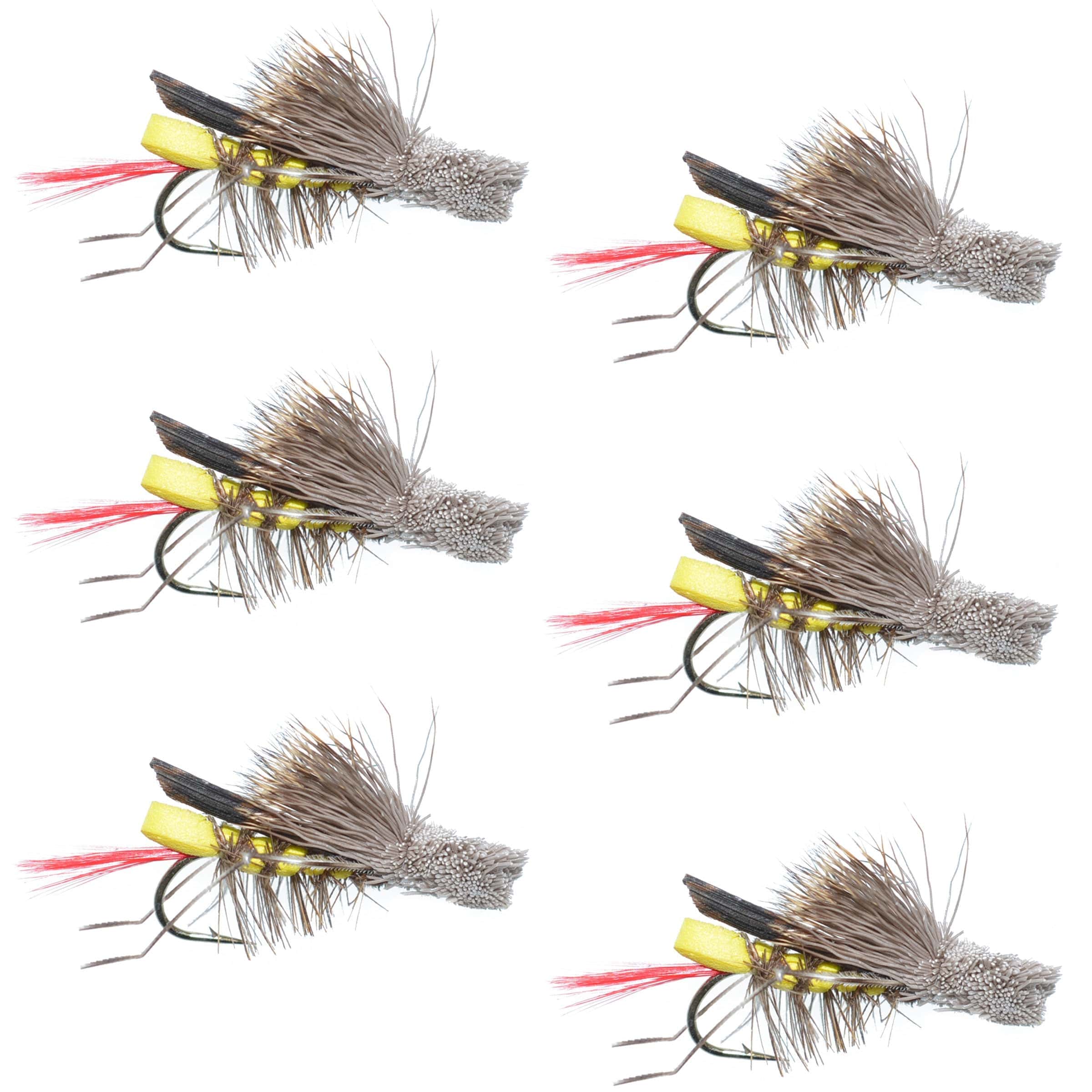 The Fly Fishing Place Trout Dry Flies Dave's Hopper Yellow Foam Body Grasshopper Fly - 6 Flies Hook Size 10