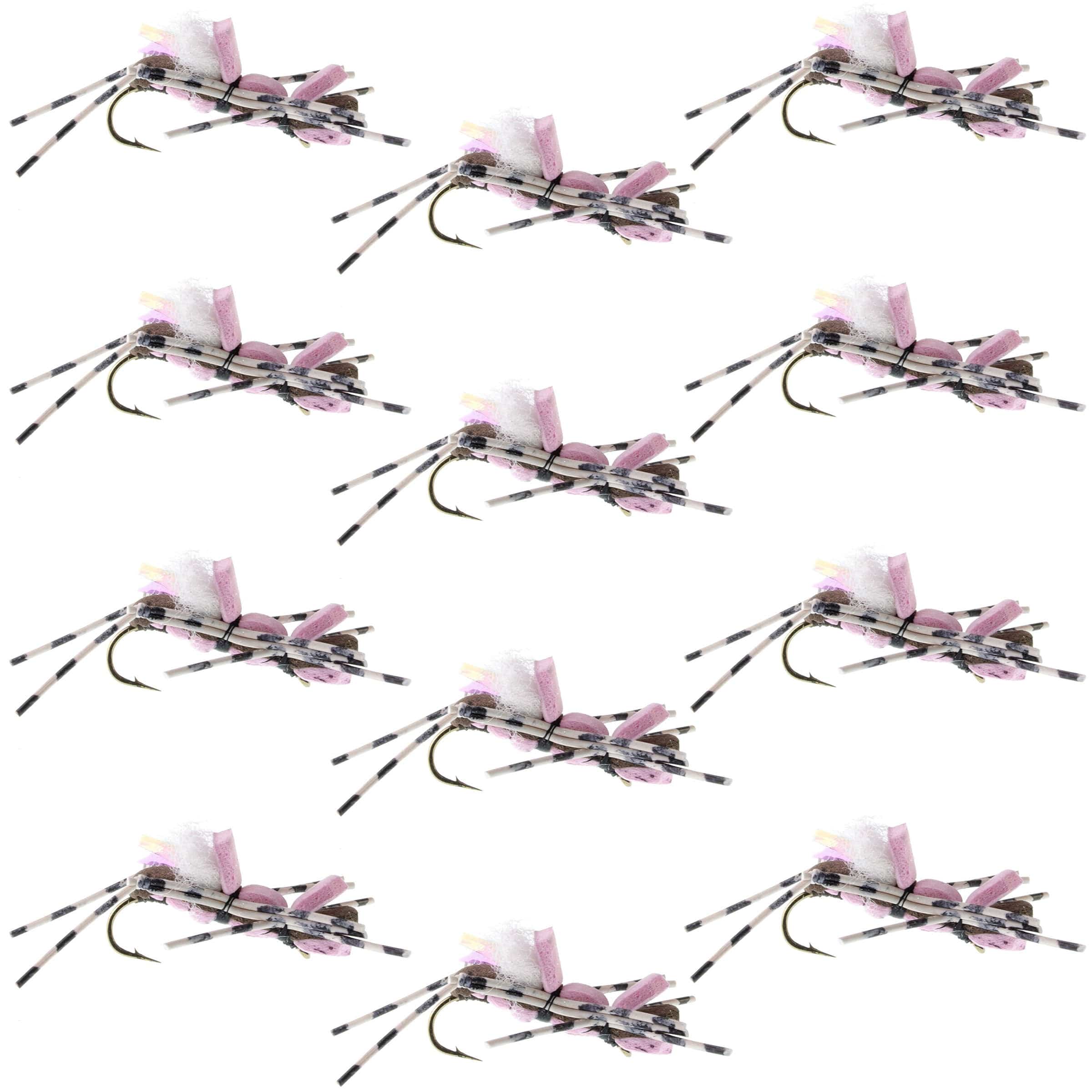 The Fly Fishing Place Trout Dry Flies Fat Albert Pink Foam Body Grasshopper Fly - 1 Dozen Flies Hook Size 10