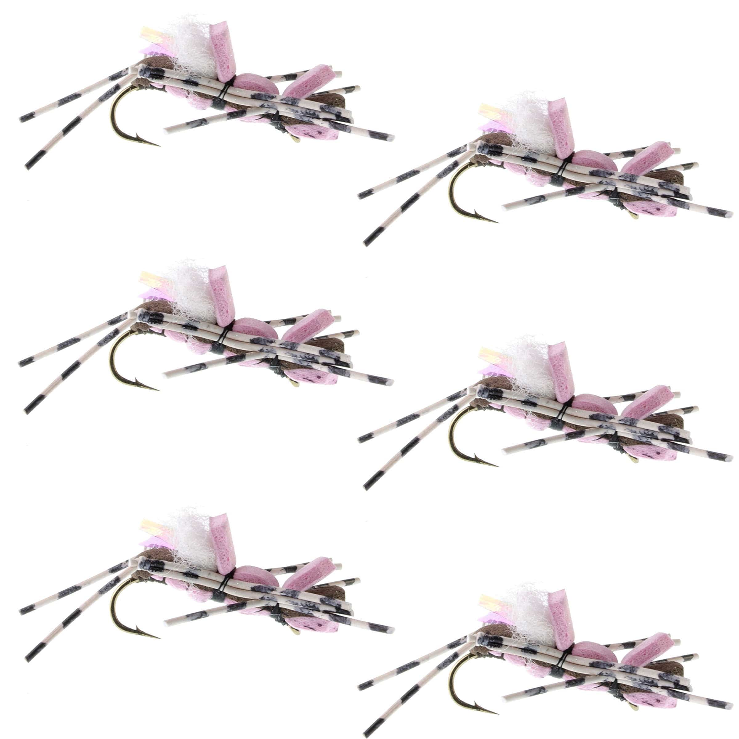 The Fly Fishing Place Trout Dry Flies Fat Albert Pink Foam Body Grasshopper Fly - 6 Flies Hook Size 10