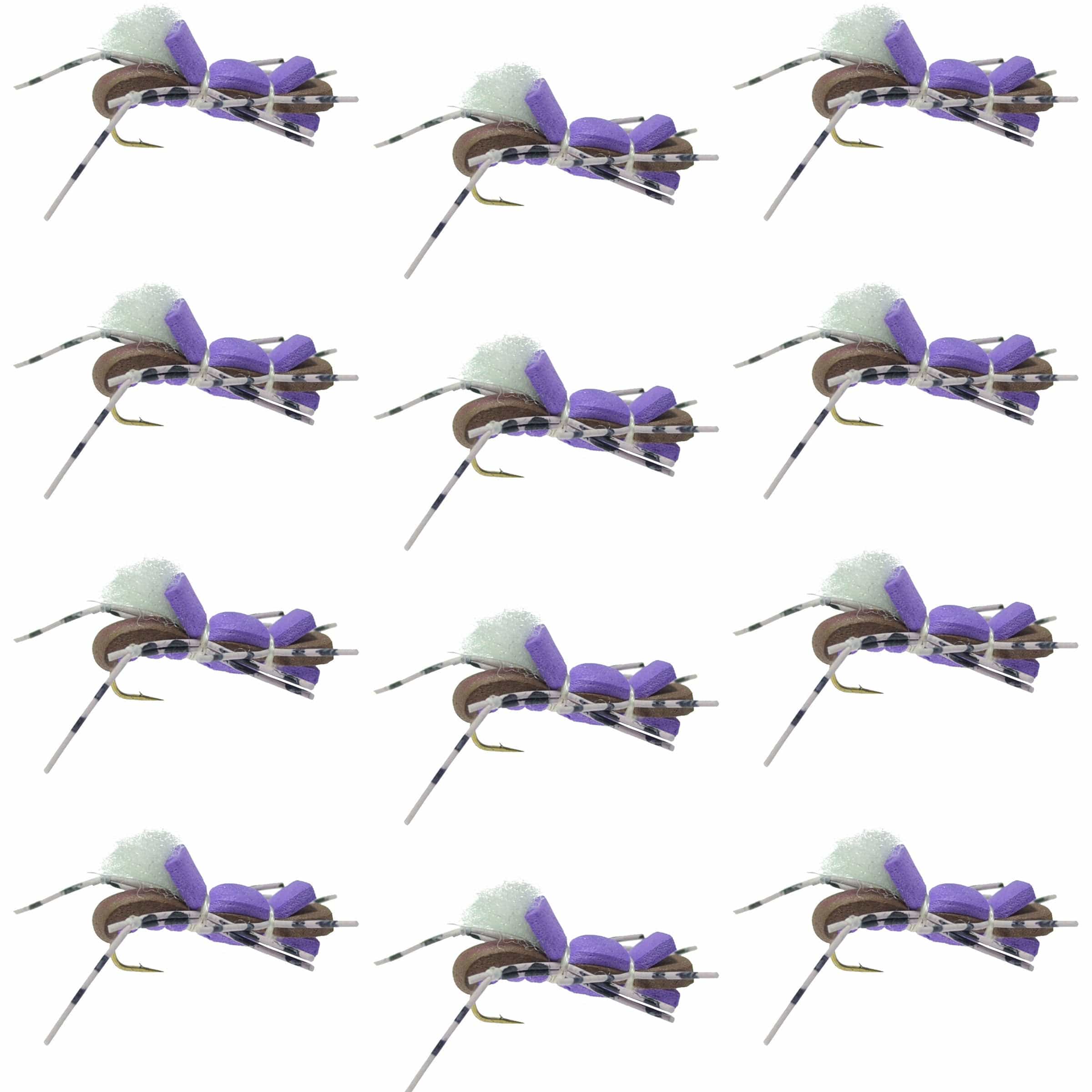 The Fly Fishing Place Trout Dry Flies Fat Albert Purple Foam Body Grasshopper Fly - 1 Dozen Flies Hook Size 10