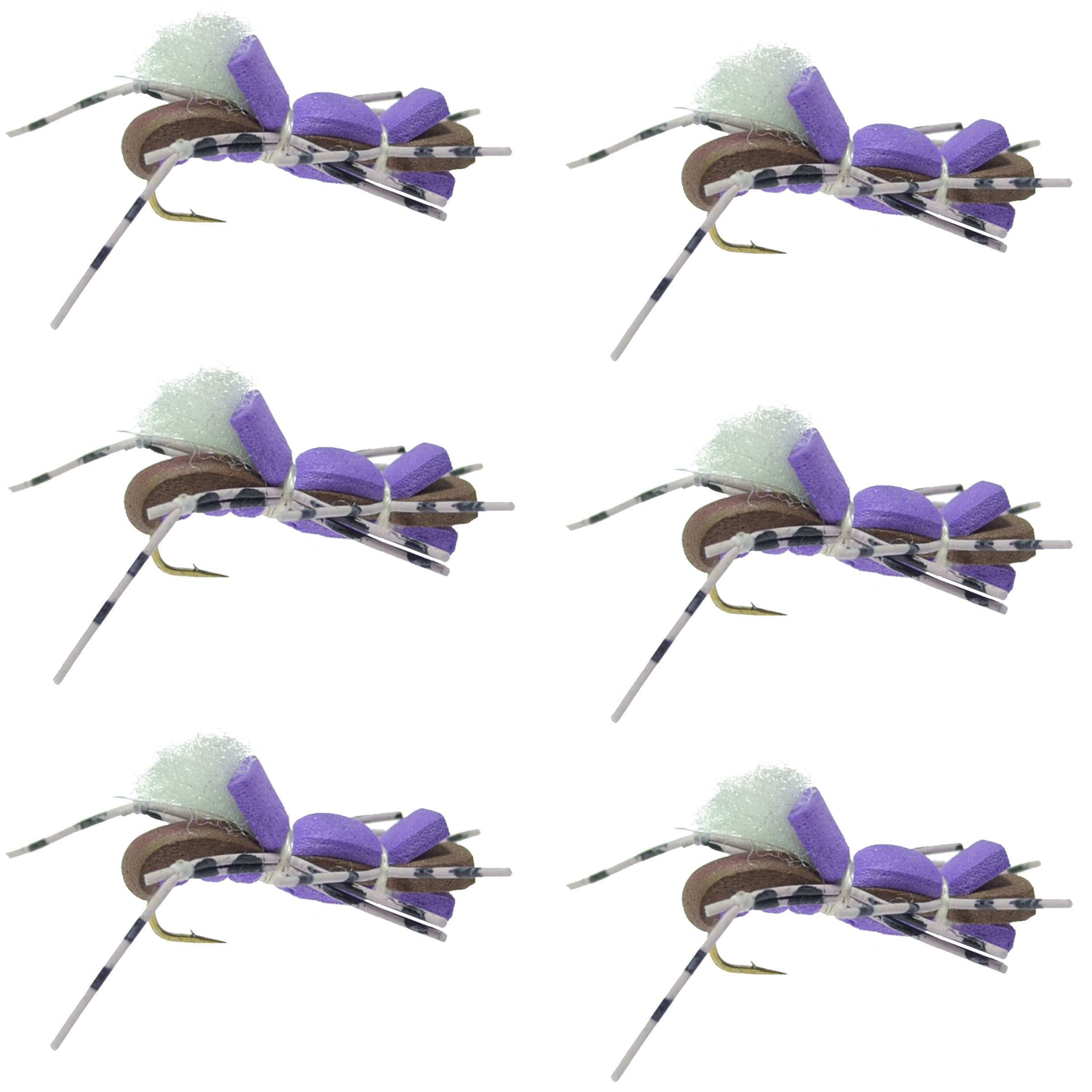 The Fly Fishing Place Trout Dry Flies Fat Albert Purple Foam Body Grasshopper Fly - 6 Flies Hook Size 10