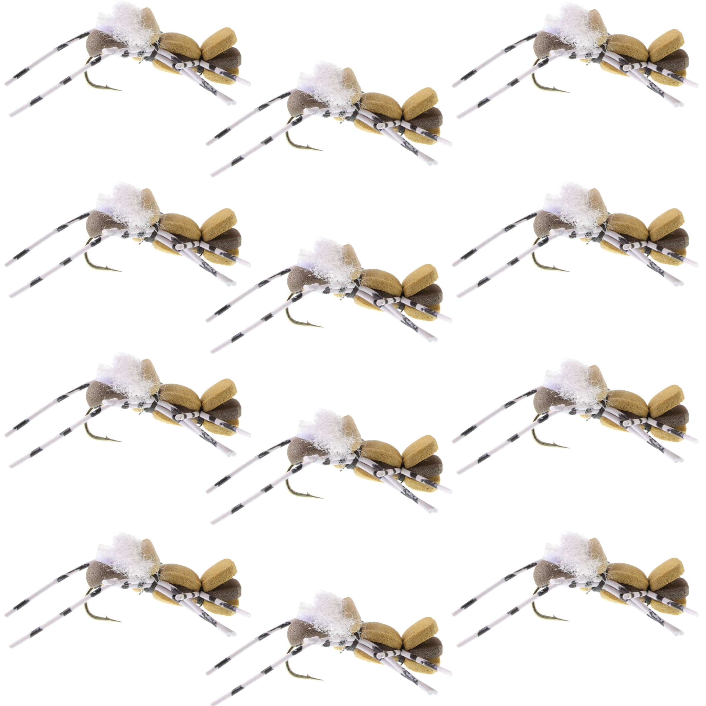 The Fly Fishing Place Trout Dry Flies Fat Albert Tan Foam Body Grasshopper Fly - 1 Dozen Flies Hook Size 10