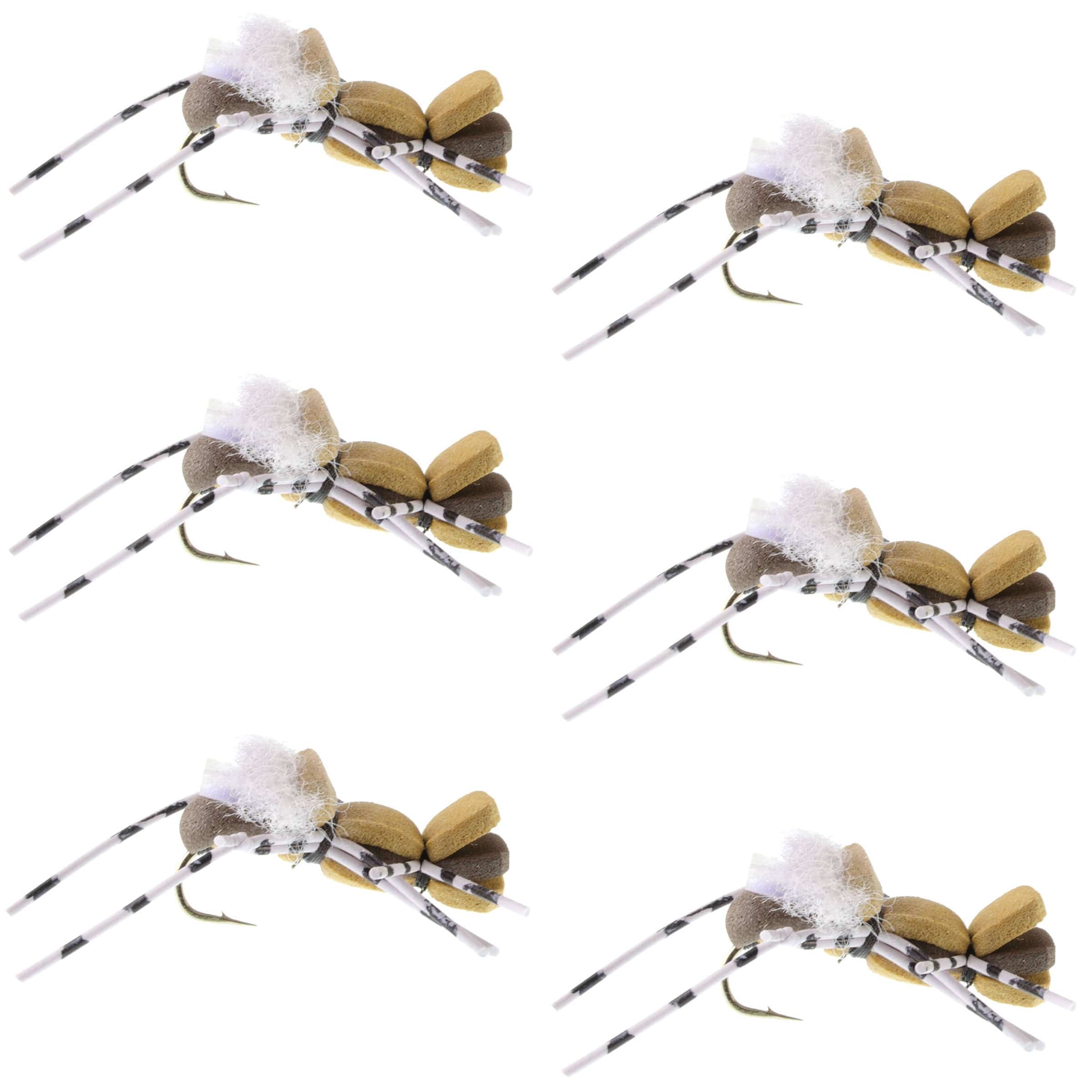 The Fly Fishing Place Trout Dry Flies Fat Albert Tan Foam Body Grasshopper Fly - 6 Flies Hook Size 10