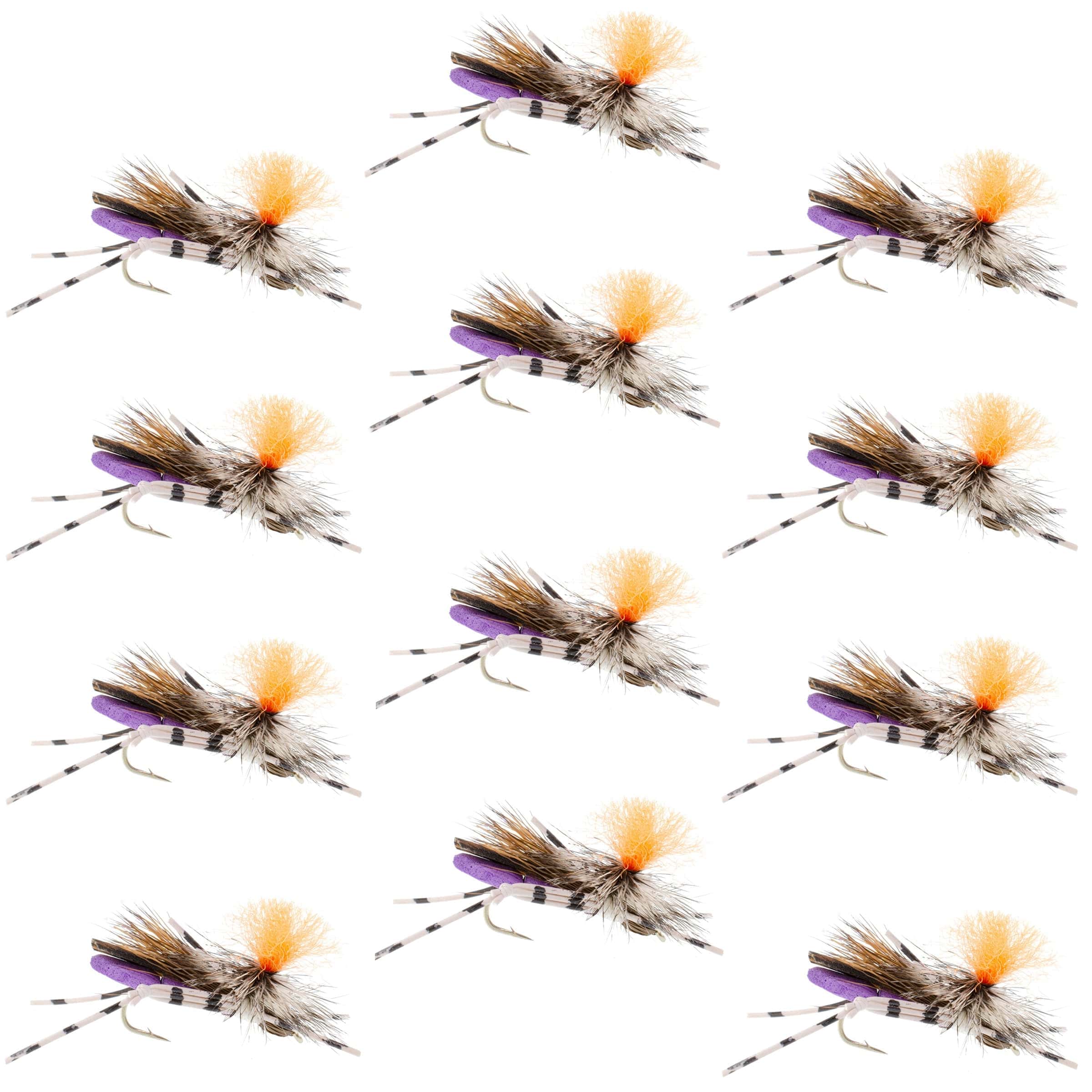 The Fly Fishing Place Trout Dry Flies Feth Hopper Purple - Foam Grasshopper Fly Pattern - 1 Dozen Flies Hook Size 10