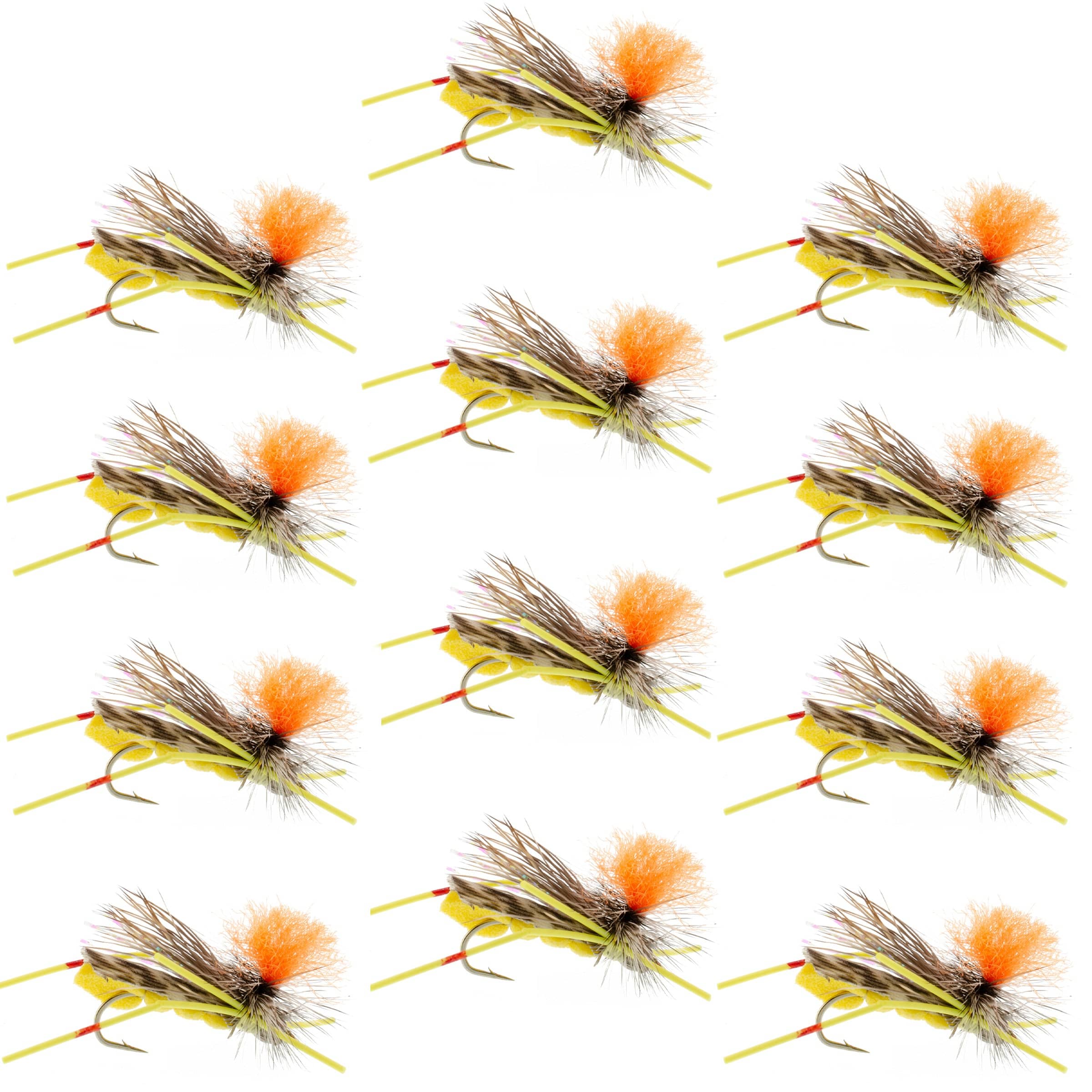 The Fly Fishing Place Trout Dry Flies Feth Hopper Yellow - Foam Grasshopper Fly Pattern - 1 Dozen Flies Hook Size 10