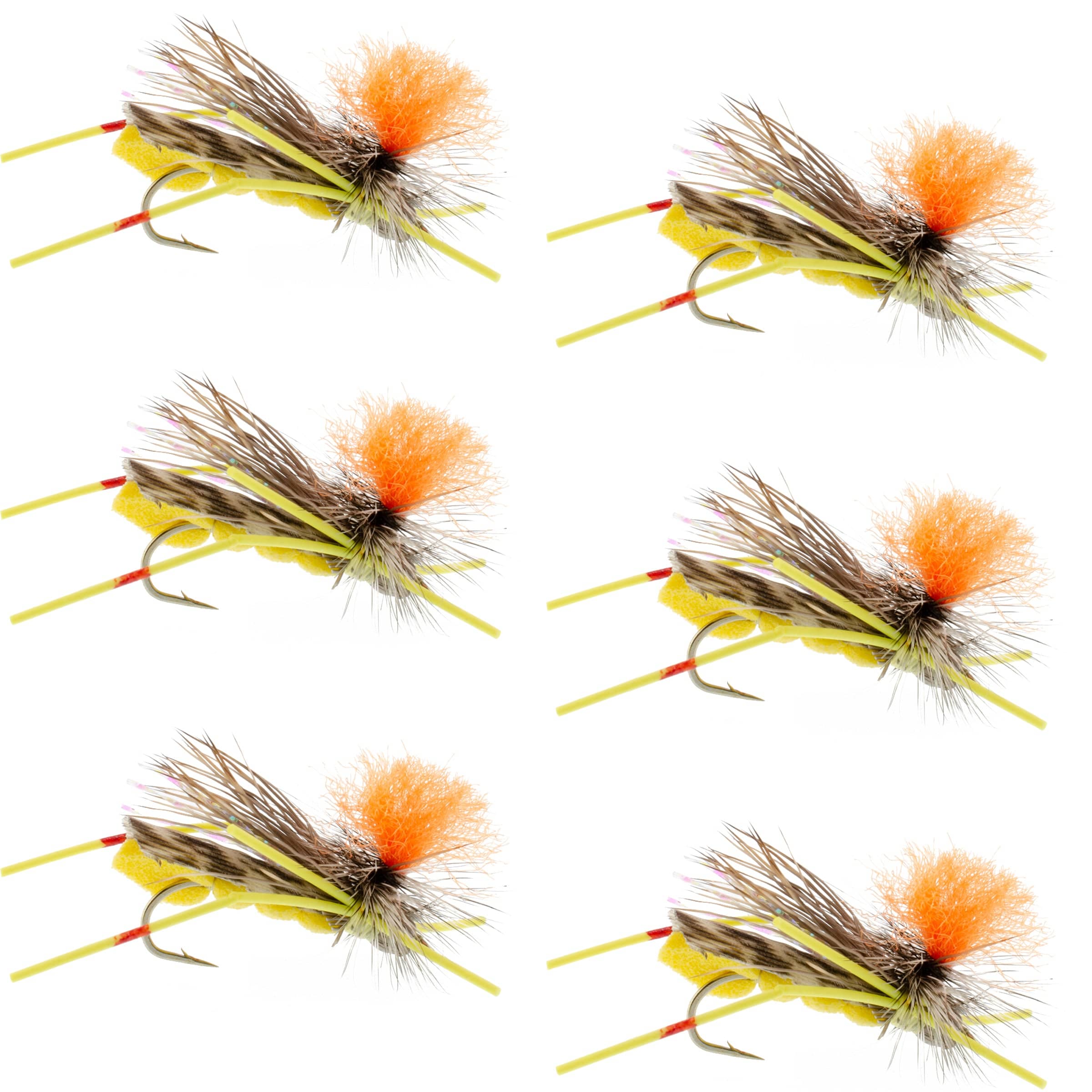 The Fly Fishing Place Trout Dry Flies Feth Hopper Yellow - Foam Grasshopper Fly Pattern - 6 Flies Flies Hook Size 10
