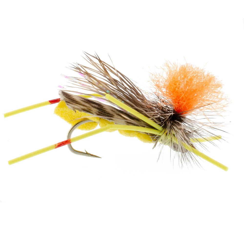 The Fly Fishing Place Trout Dry Flies Feth Hopper Yellow - Foam Grasshopper Fly Pattern - 6 Flies Flies Hook Size 10