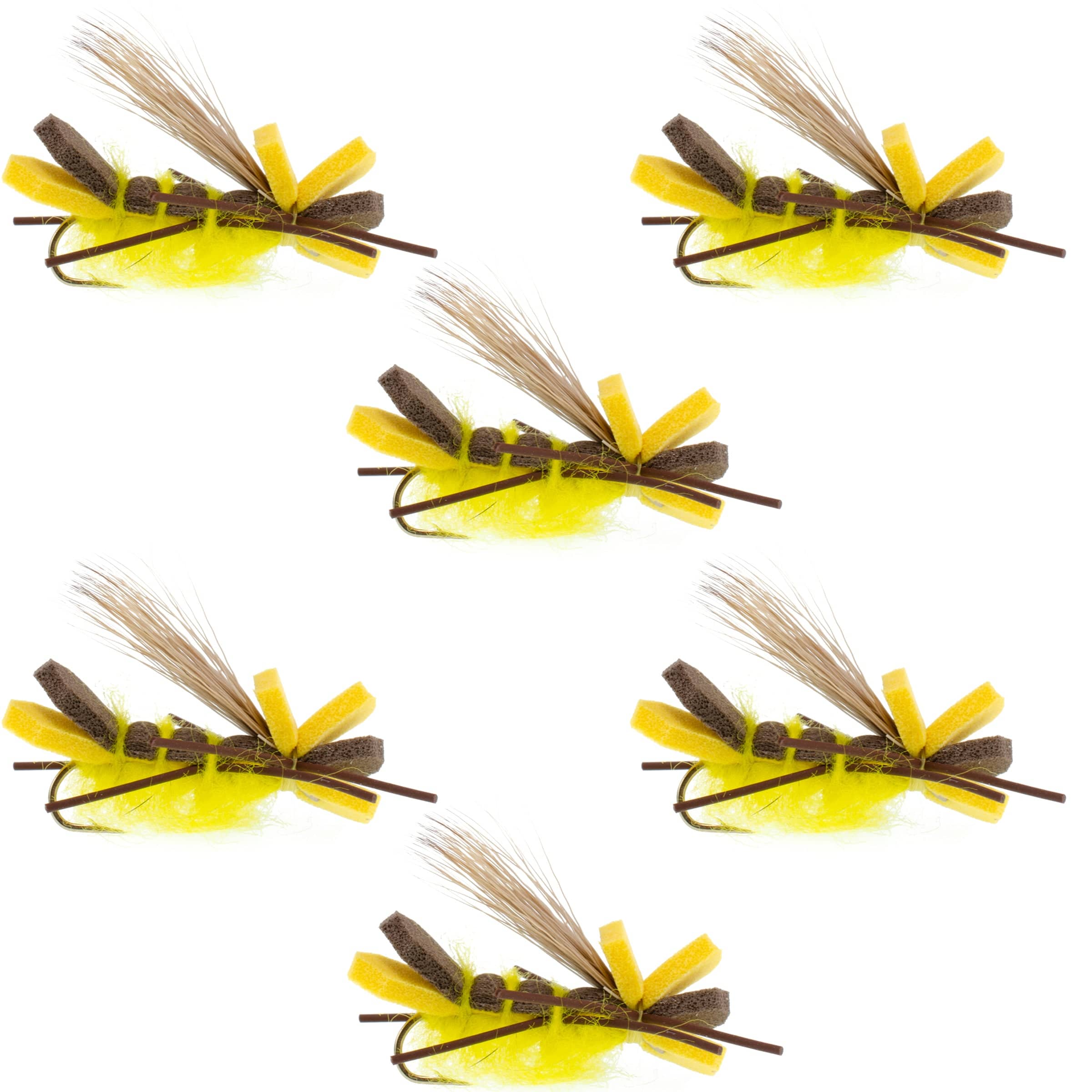 The Fly Fishing Place Trout Dry Flies Godzilla Hopper Trout Flies - Yellow High Visibility Grasshopper or Stonefly Dry Fly - 6 Flies Hook Size 10