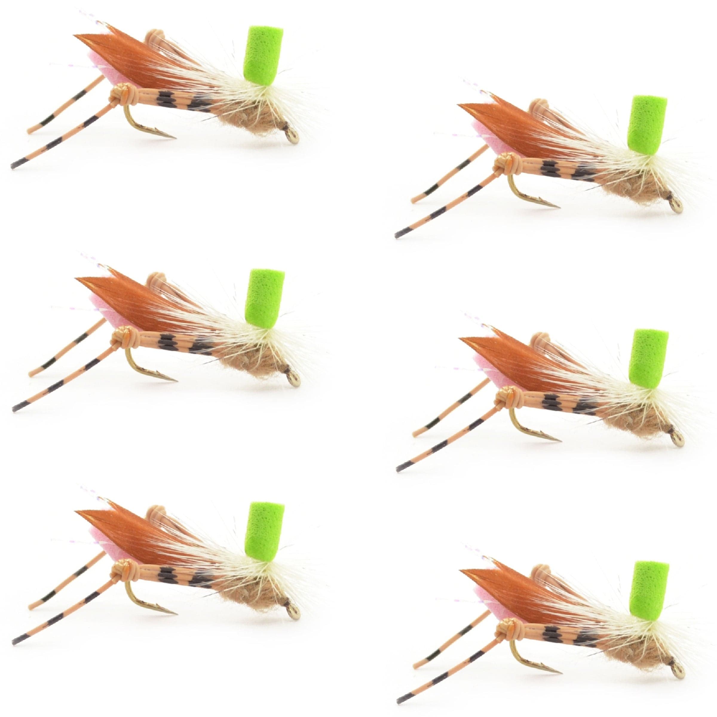 The Fly Fishing Place Trout Dry Flies Green Top Hopper Foam Body Grasshopper Fly - 6 Flies Hook Size 10