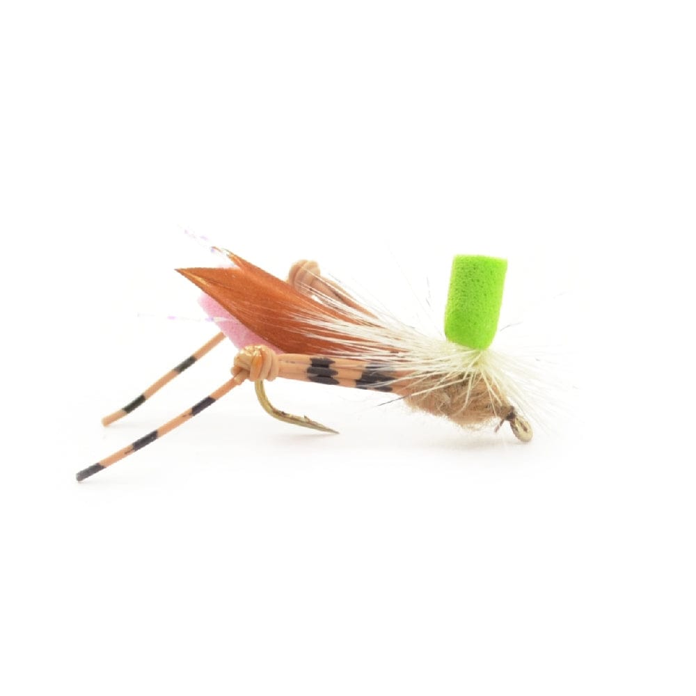 The Fly Fishing Place Trout Dry Flies Green Top Hopper Foam Body Grasshopper Fly - 6 Flies Hook Size 10