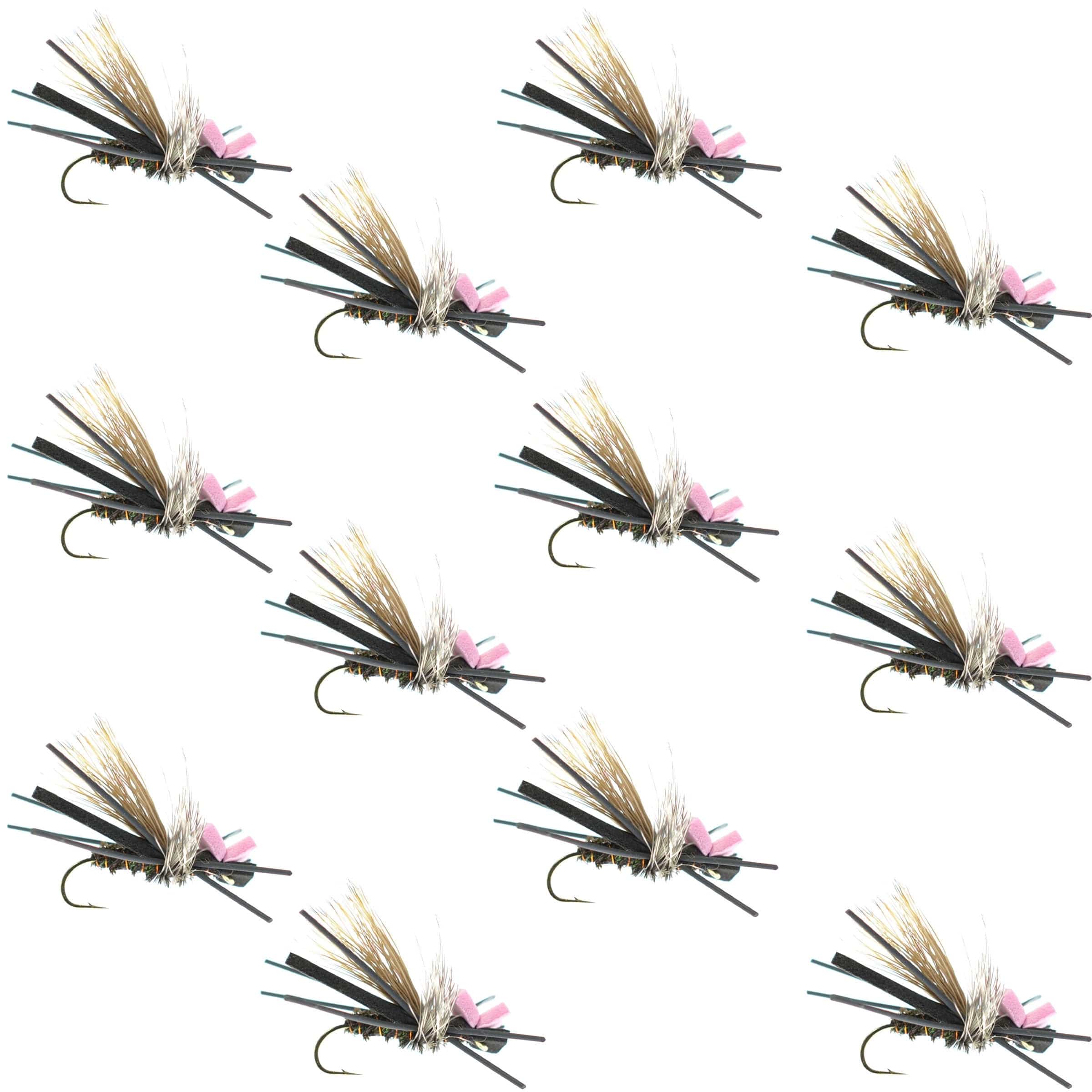 The Fly Fishing Place Trout Dry Flies Gypsy King Hopper Foam Body Grasshopper Fly - 1 Dozen Flies Hook Size 10