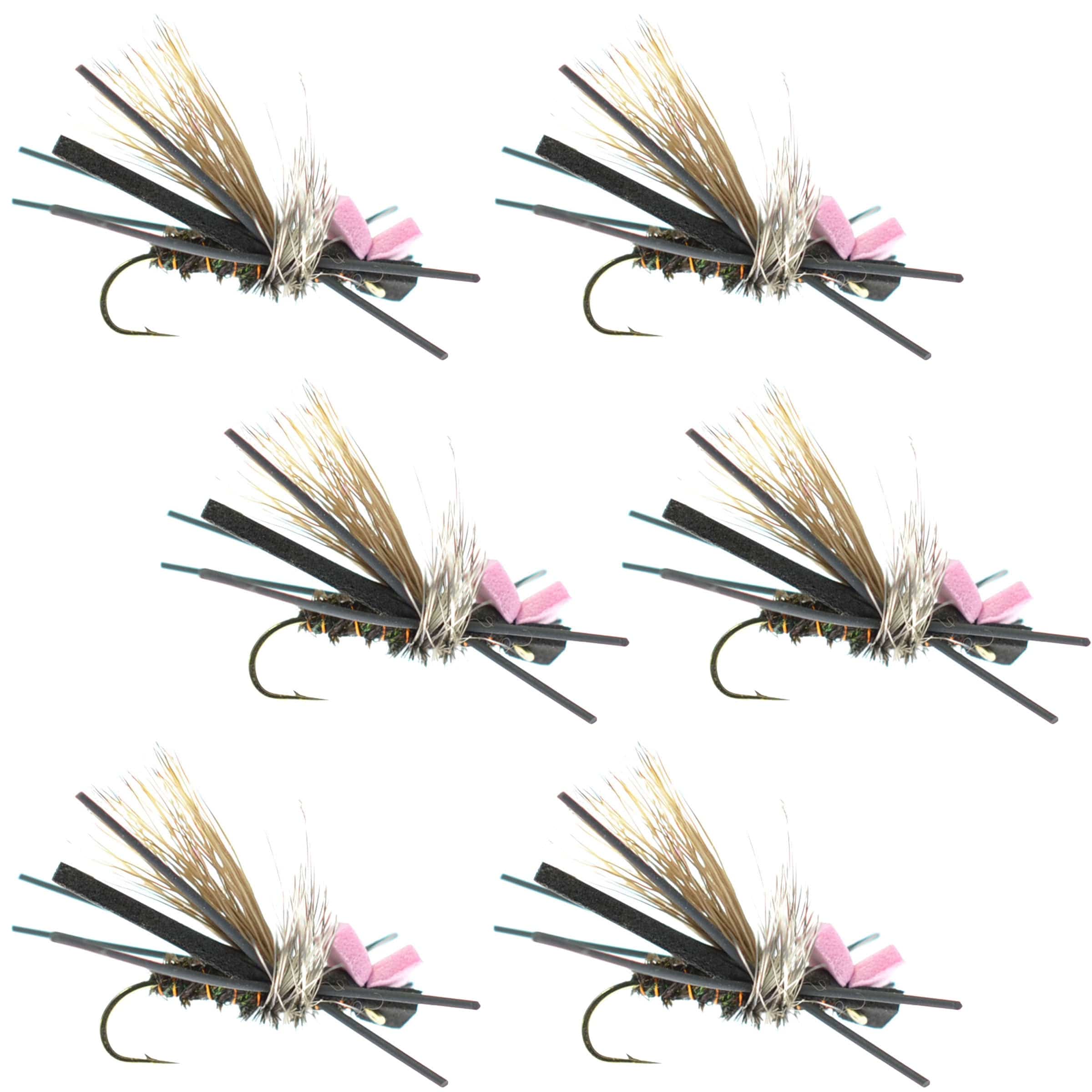The Fly Fishing Place Trout Dry Flies Gypsy King Hopper Foam Body Grasshopper Fly - 6 Flies Hook Size 10