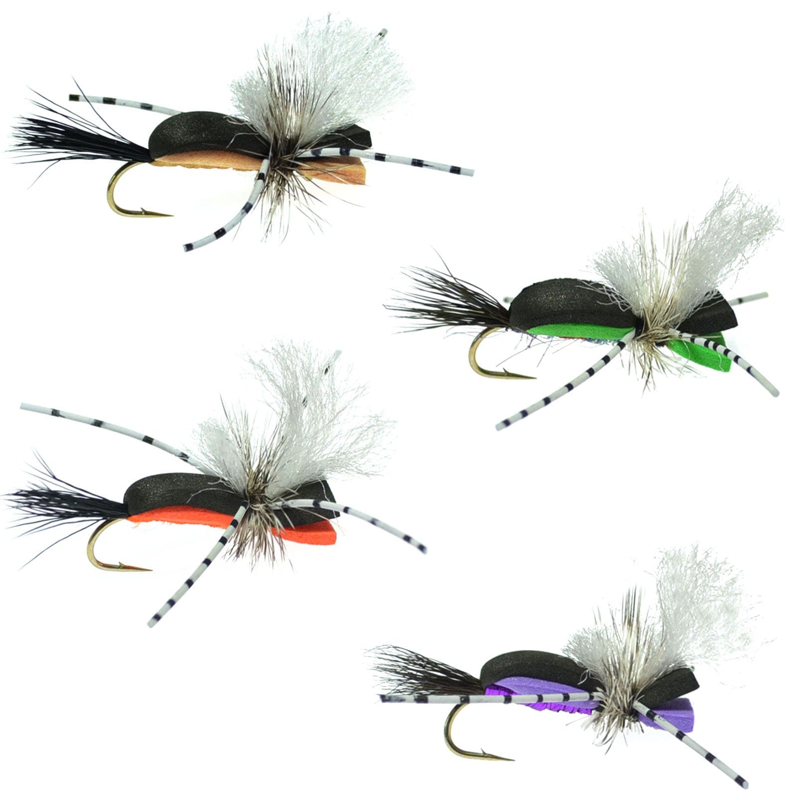 The Fly Fishing Place Trout Dry Flies Hippie Stomper Size 10 Sampler - 4 Flies Foam Body Grasshopper Dry Fly