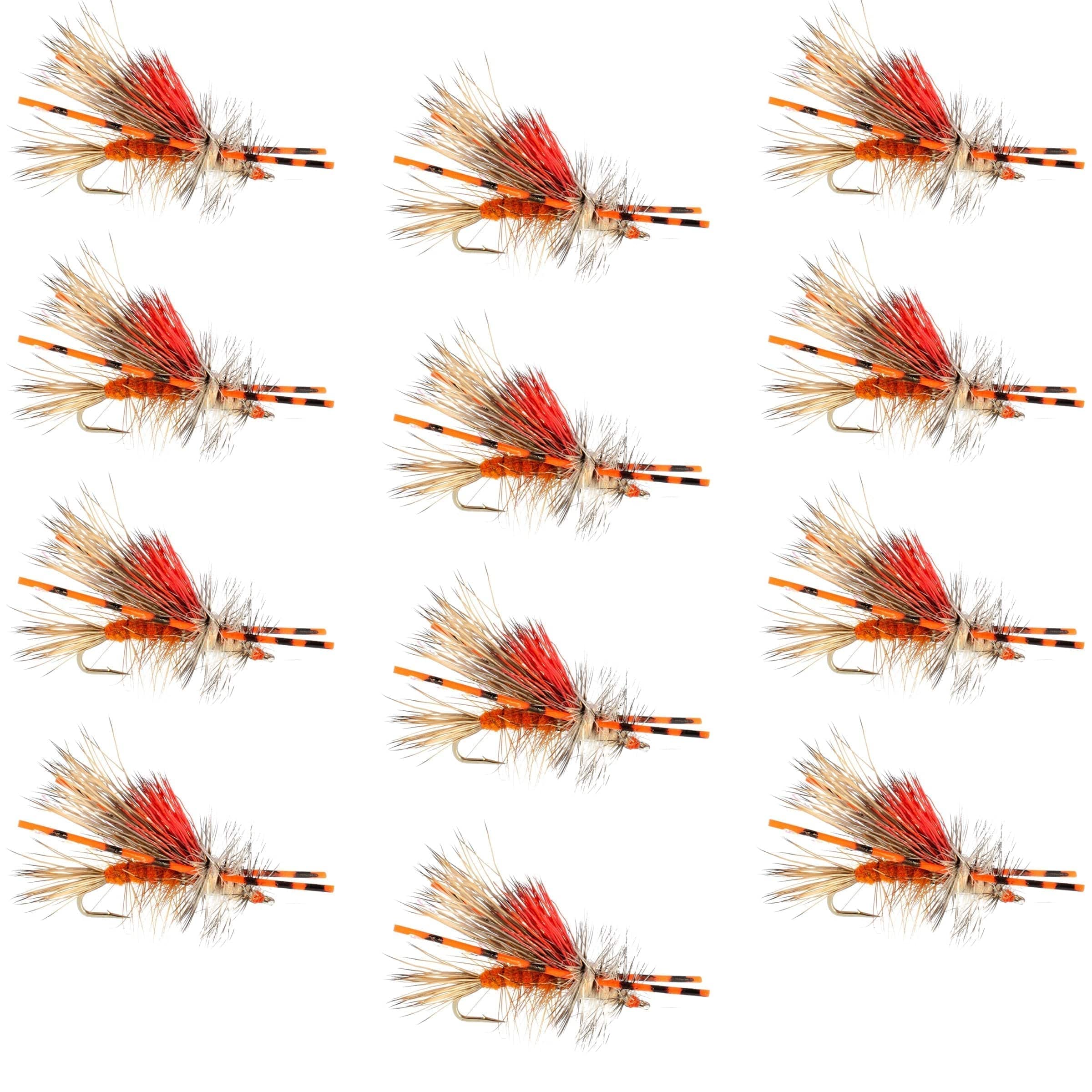 The Fly Fishing Place Trout Dry Flies Kaufmann's Orange Crystal Stimulator Rubber Legs Dry Fly - 1 Dozen Flies Hook Size 8