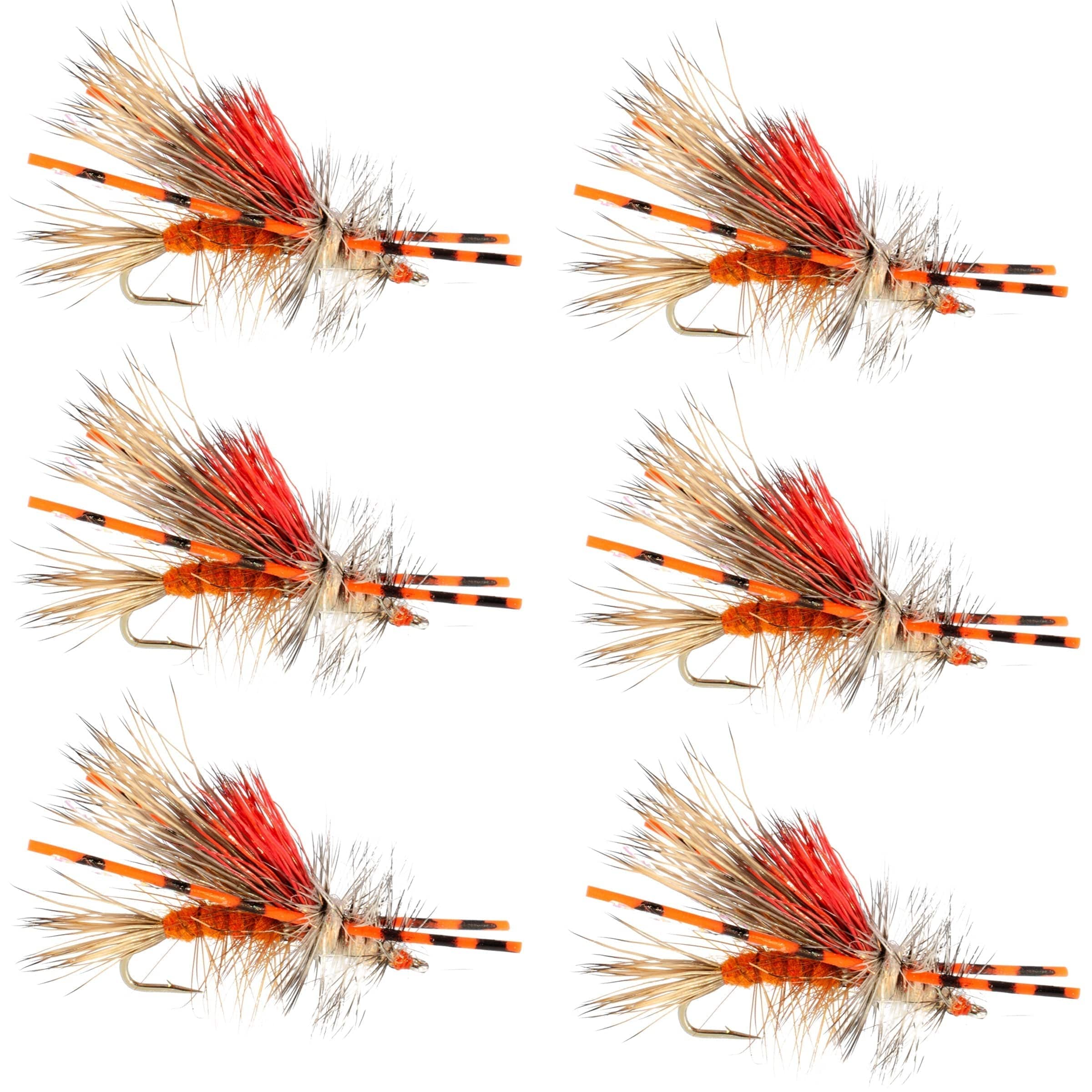 The Fly Fishing Place Trout Dry Flies Kaufmann's Orange Crystal Stimulator Rubber Legs Dry Fly - 6 Flies Hook Size 16