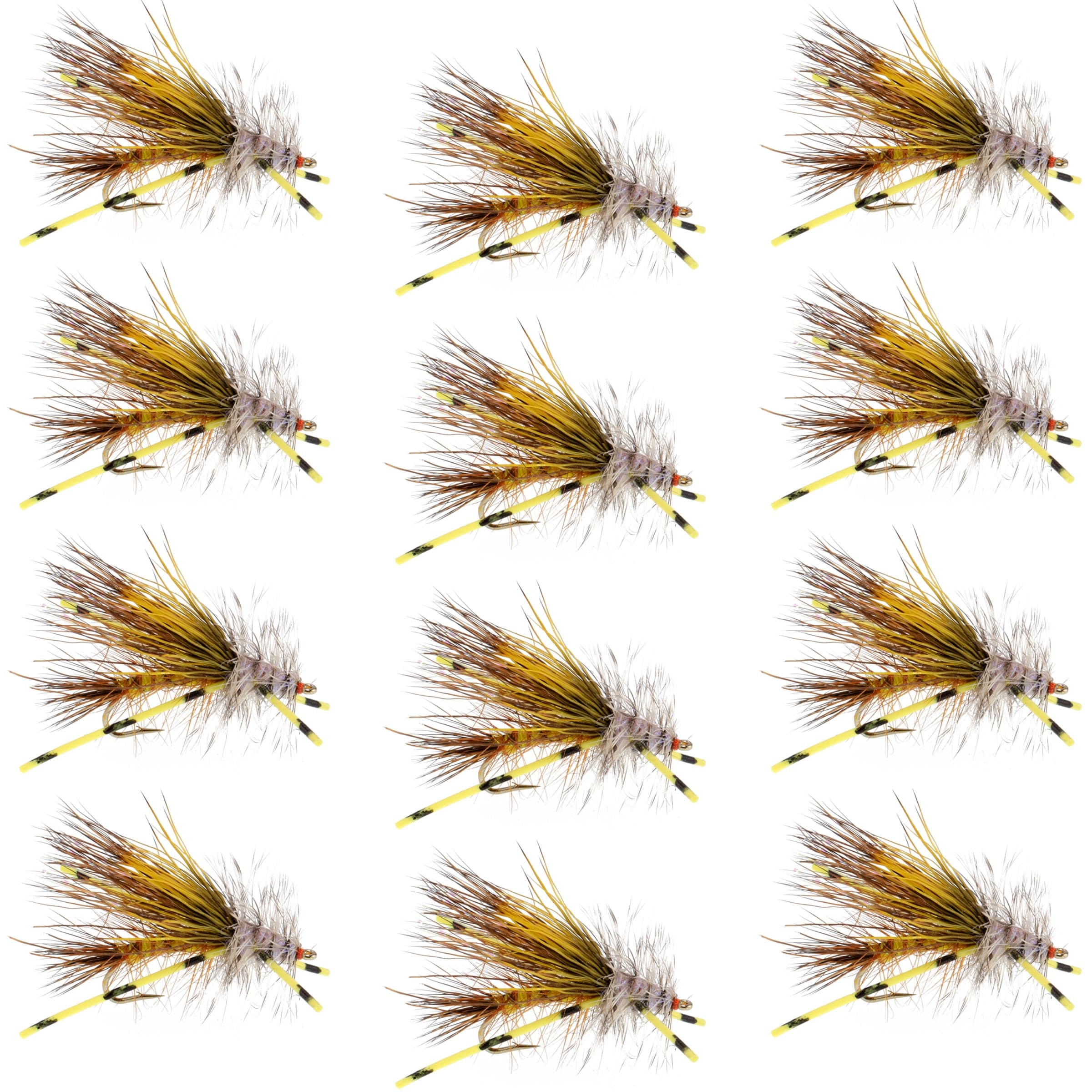 The Fly Fishing Place Trout Dry Flies Kaufmann's Yellow Crystal Stimulator Rubber Legs Dry Fly - 1 Dozen Flies Hook Size 10