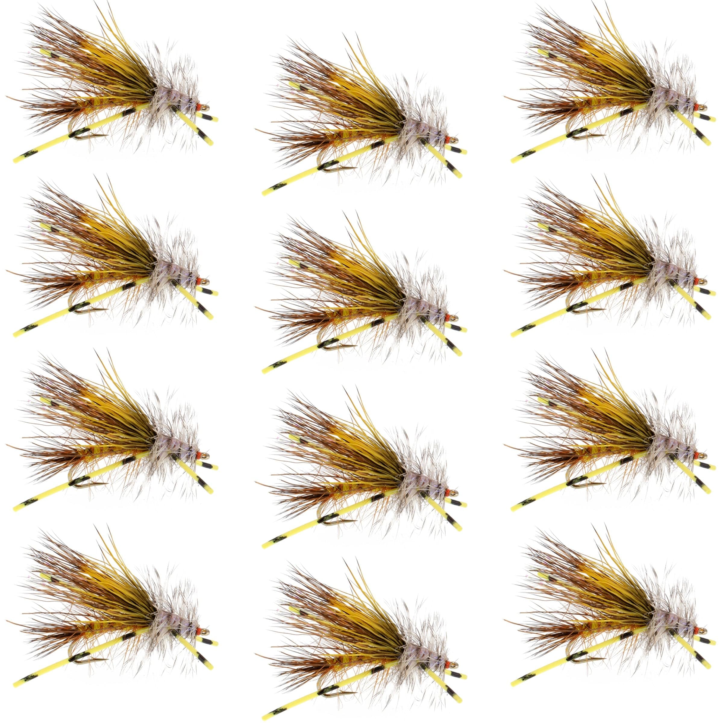 The Fly Fishing Place Trout Dry Flies Kaufmann's Yellow Crystal Stimulator Rubber Legs Dry Fly - 1 Dozen Flies Hook Size 8