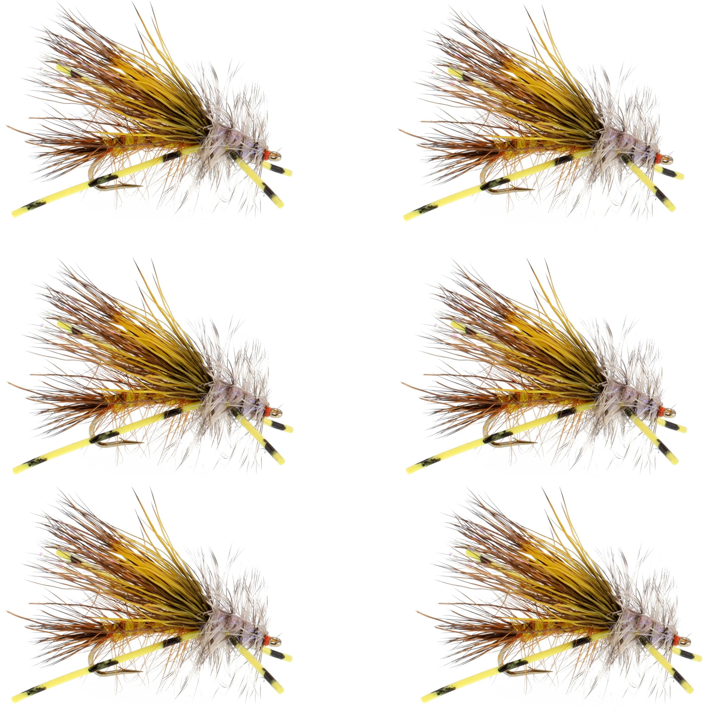 The Fly Fishing Place Trout Dry Flies Kaufmann's Yellow Crystal Stimulator Rubber Legs Dry Fly - 6 Flies Hook Size 8